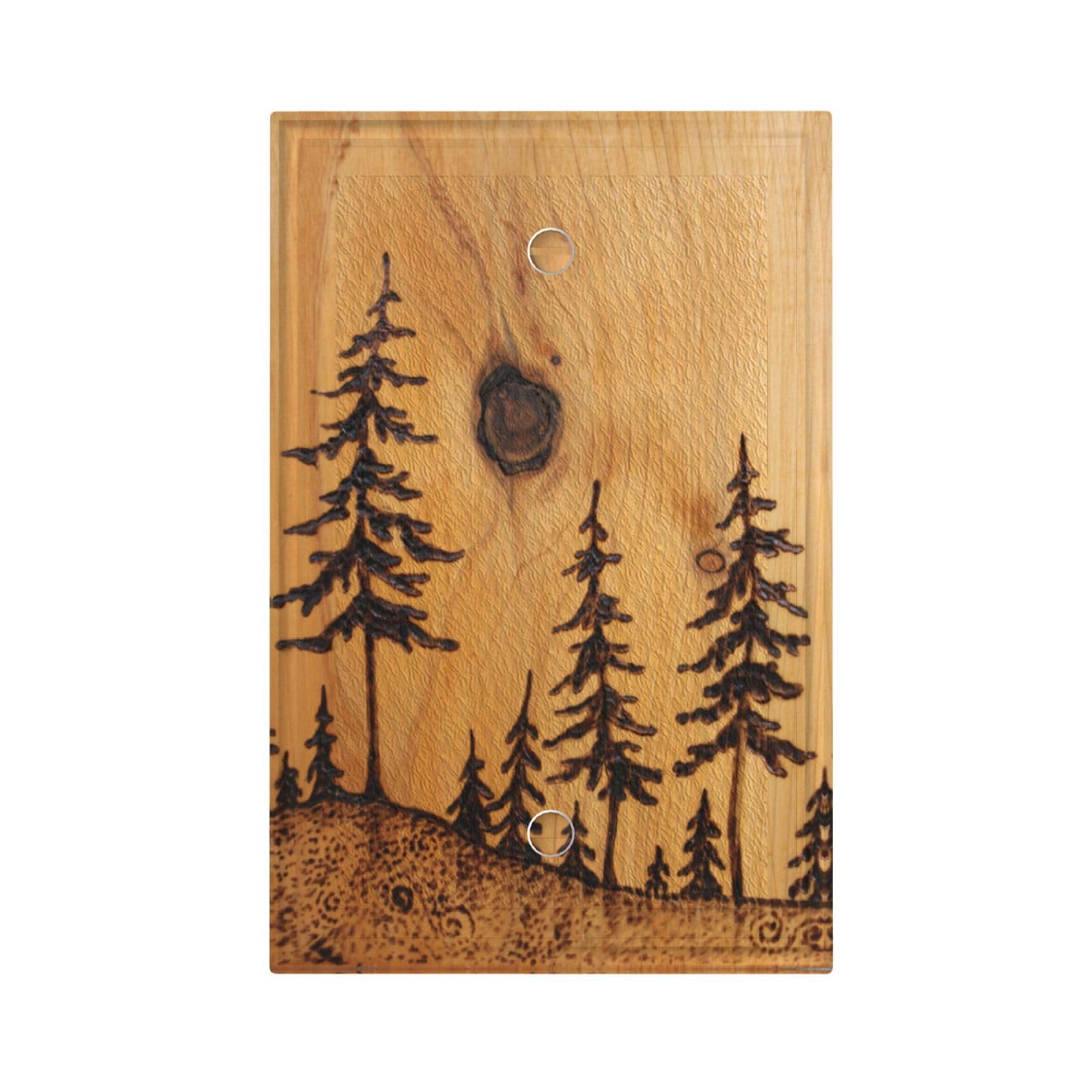 Rustic Pine Tree Wood Grain Print Single Blank Light Switch Cover - Decorative Plastic Farmhouse Electrical Switch Plate - Standard Size 4.5
