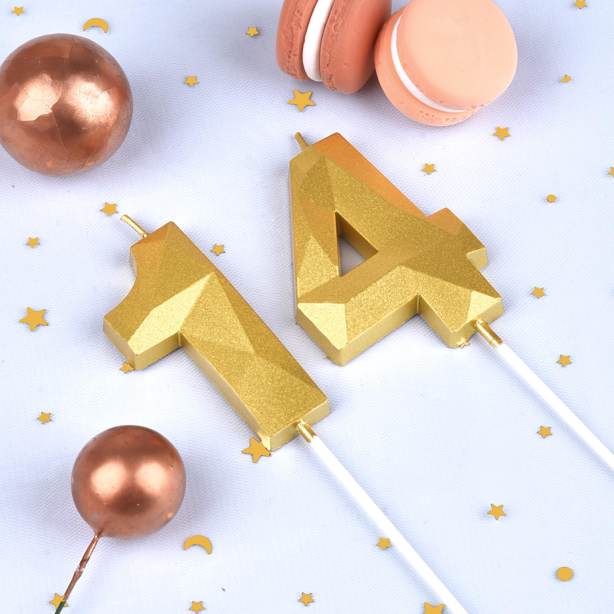 2.76 Inch Gold Number 14 Birthday Cake Candles - Crystal Shimmer Party Decorations for Anniversary, Wedding & Celebration Cakes