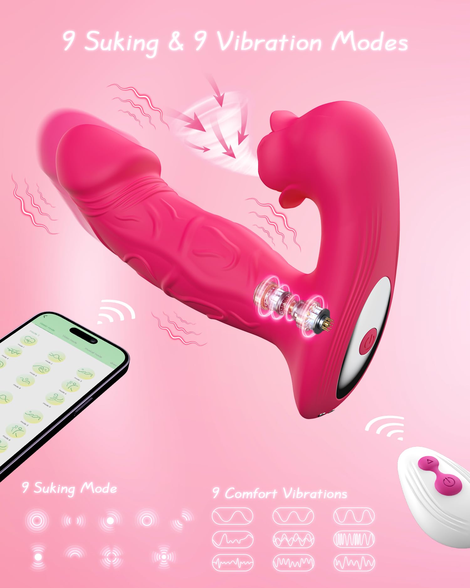 Premium Rose Vibrator for Women - 9 Suction & Vibration Modes, Remote Control G-Spot & Nipple Stimulator, Anal Plug - Adult Sex Toy for Women & Couples (Rose Red) | Perfect for Solo Play, Couples Intimacy & Sensual Exploration