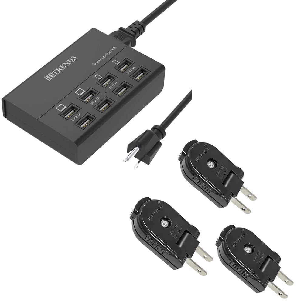 HITRENDS 8-Port USB Charger Station 60W 12A Fast Charging Hub with Power Plug - Multi Device Charger for iPhone, iPad, Samsung - Perfect for Home, Office & Travel Charging Needs