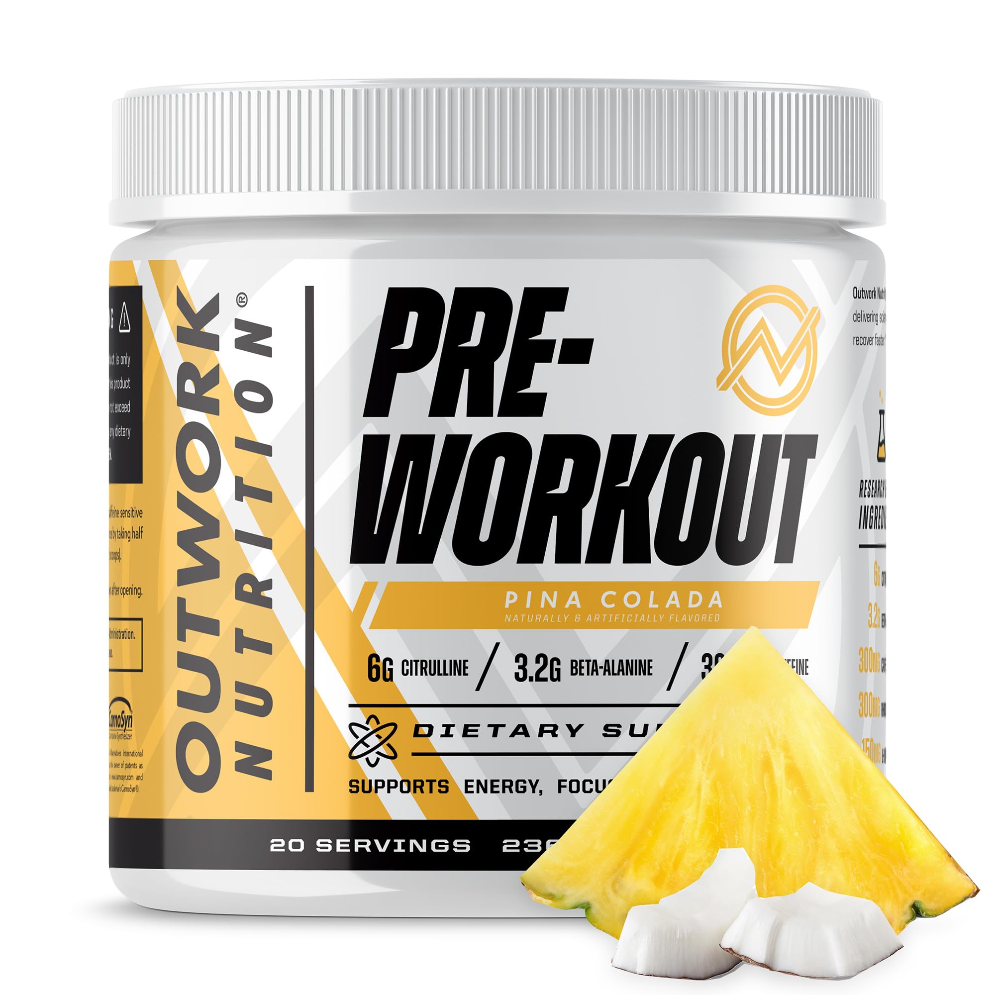Outwork Nutrition Pre-Workout Powder for Men & Women - Caffeine, Citrulline Malate, Beta Alanine Energy Boost - No Creatine Formula with Nootropic Ingredients - Pina Colada Flavor | Gym, Weightlifting & Fitness Performance Enhancer