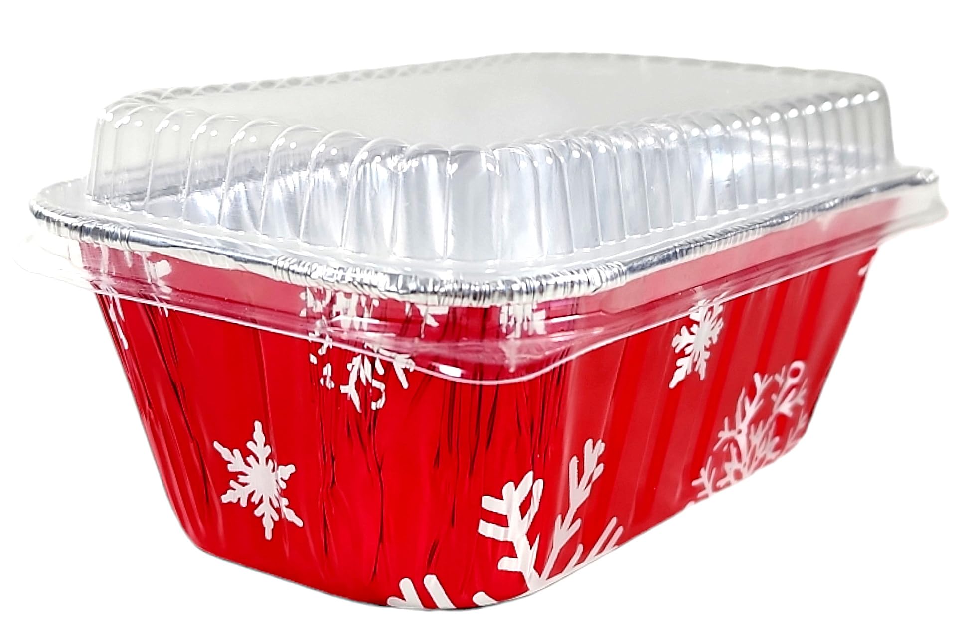 PACTOGO 100-Pack Disposable 1 lb Red Christmas Aluminum Foil Mini Loaf Pans with Clear Dome Lids - Perfect for Holiday Baking, Party Desserts & Gift Giving