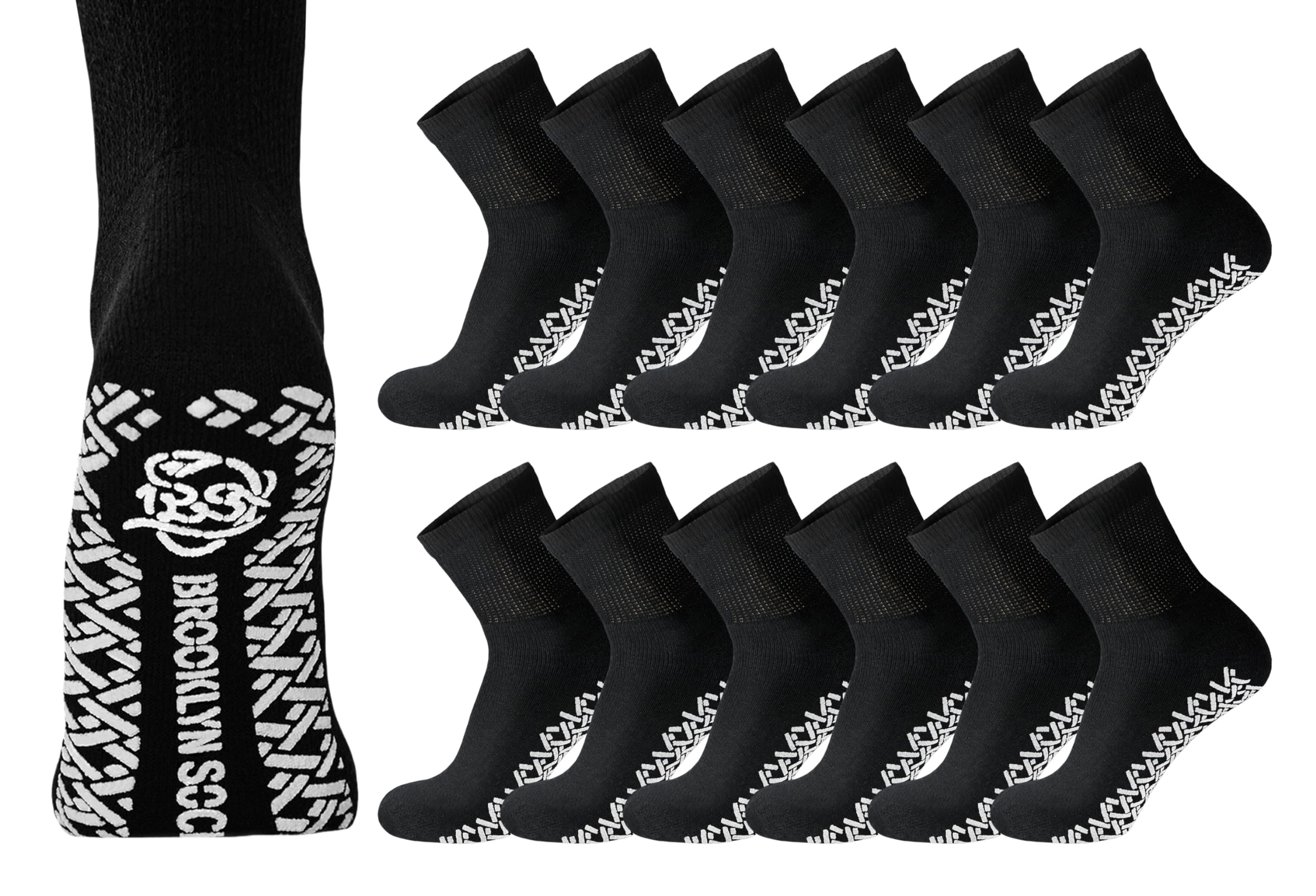 12 Pairs Men's Non-Slip Diabetic Cotton Quarter Socks - Breathable Therapeutic Socks with Non-Binding Top & Gripper Soles for Foot Care (Black, Size 10-13) - Ideal for Daily Wear, Diabetes Management & Elderly Comfort