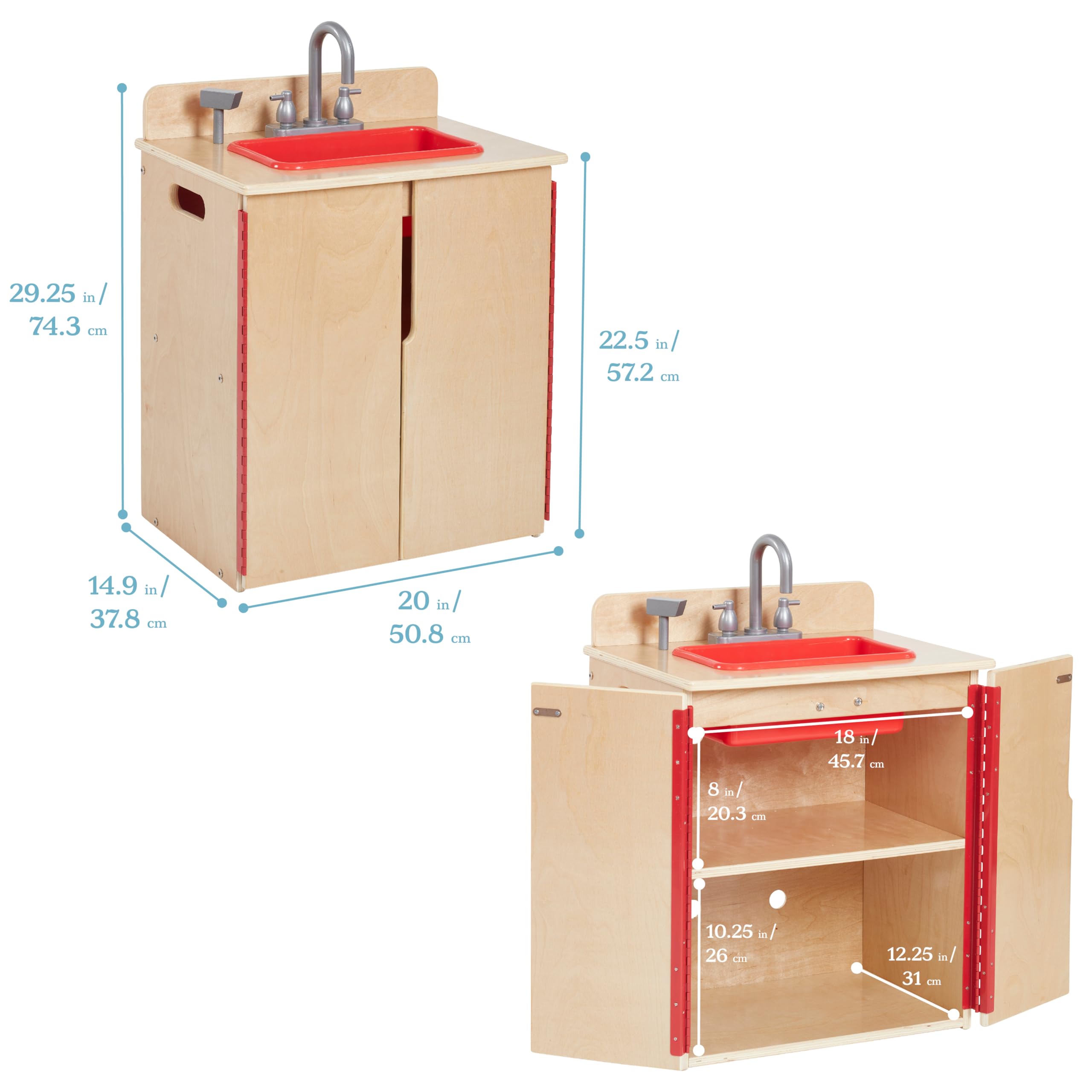 ECR4Kids Wooden Play Kitchen Sink Set - Natural Wood Pretend Play Sink for Kids - Perfect for Imaginative Play, Role-Playing & Early Childhood Development