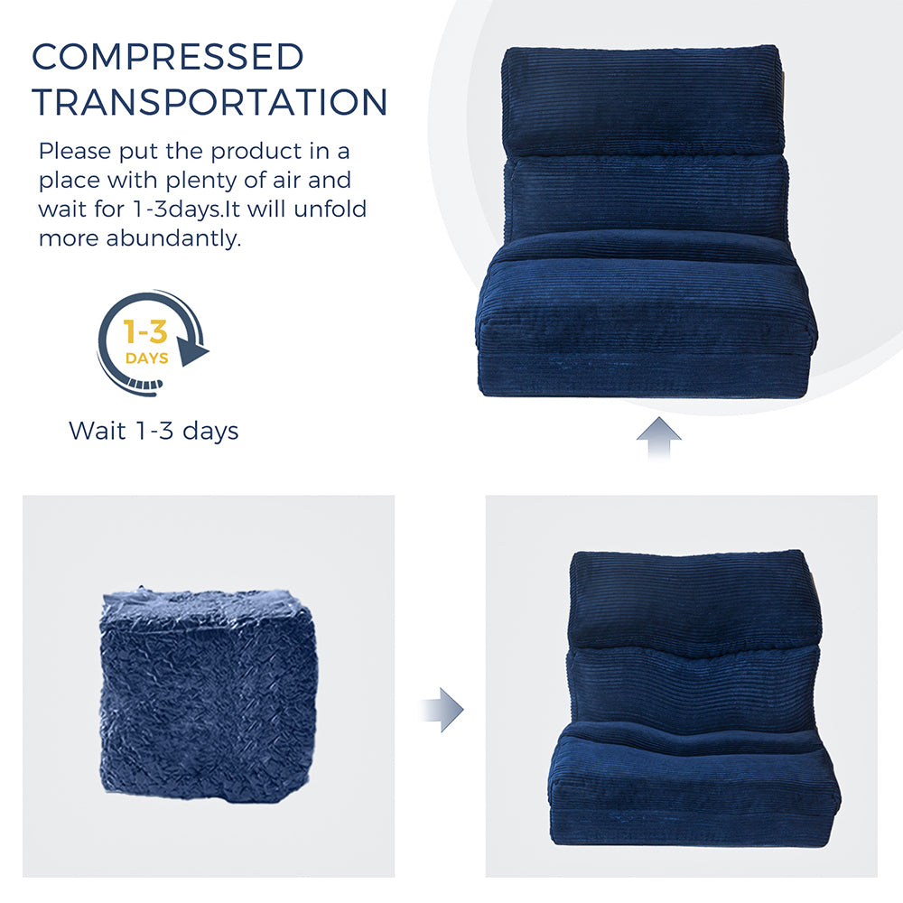 MAXYOYO Folding Sofa Bed - Extra Wide Corduroy Floor Mattress in Navy Blue | Convertible Sleeper for Small Spaces, Guest Room & Dorm | Comfortable Lounge Sofa for Living Room, Bedroom & Apartment