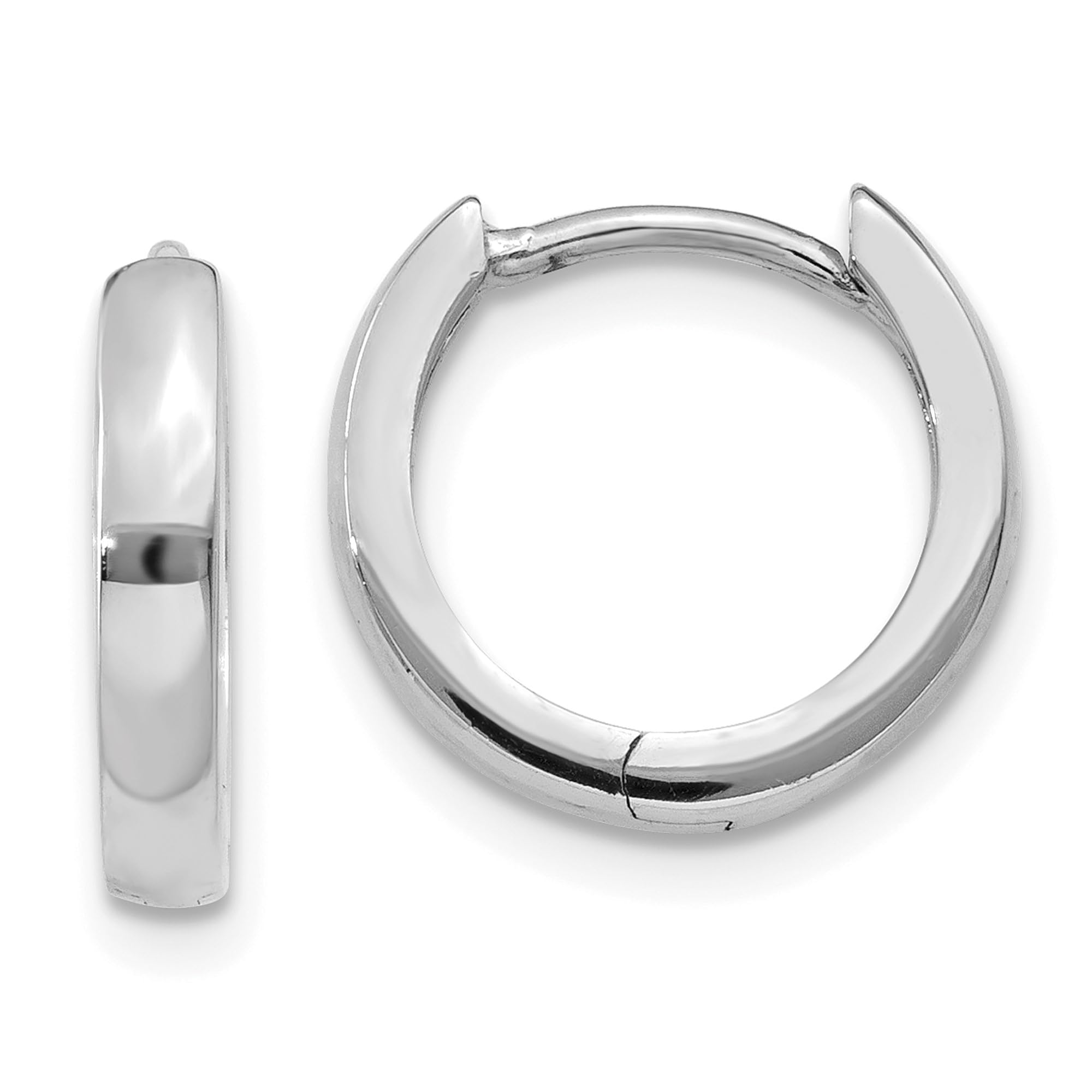 14K Solid White Gold Small Mini Hoop Huggie Earrings for Women - Round Hinged Hoops for Everyday Wear & Special Occasions