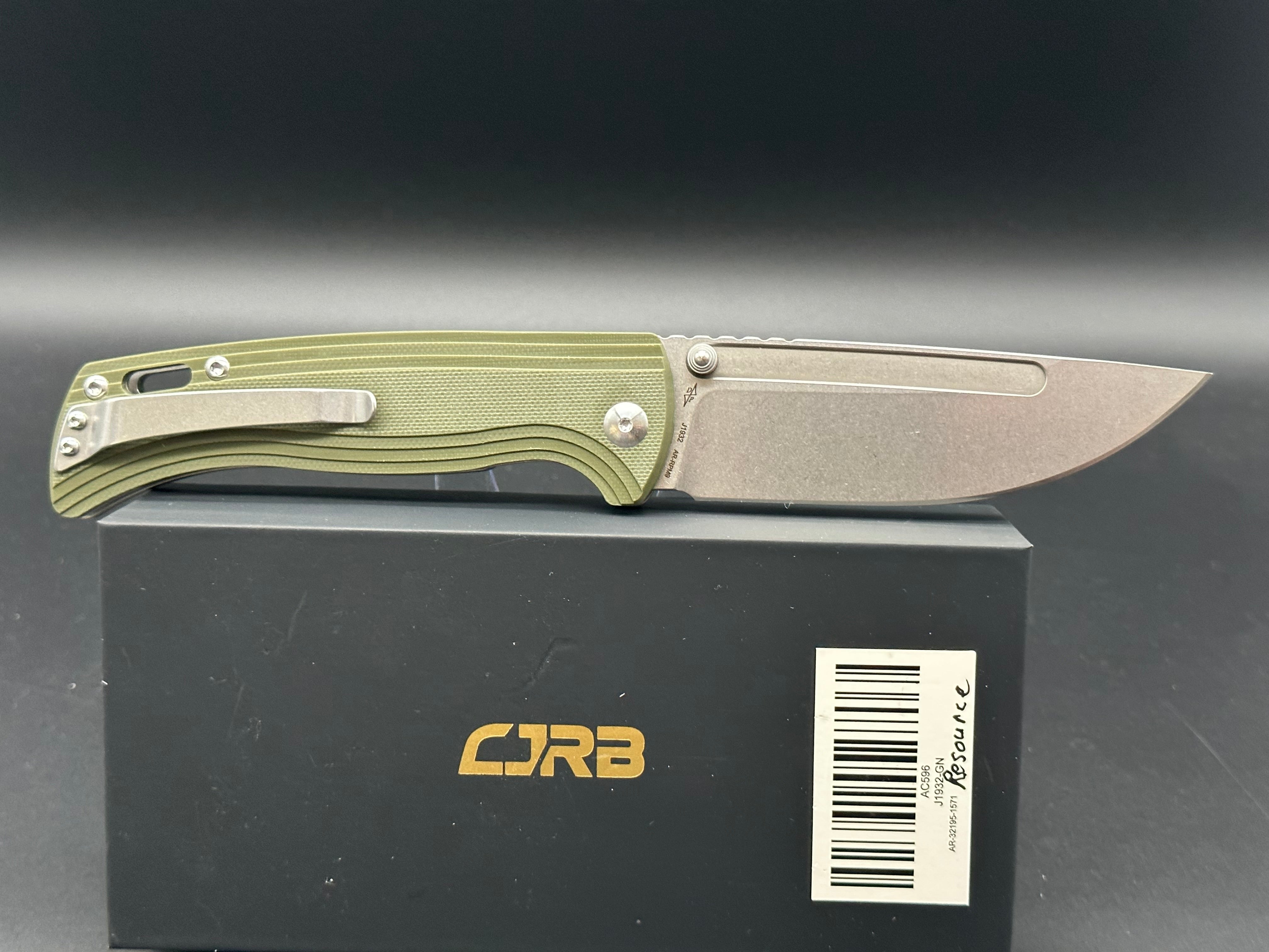 CJRB RESOURCE Folding Knife - Green G10 Handle, AR-RPM9 Steel Blade - EDC Pocket Knife for Camping, Hiking & Outdoor Adventures