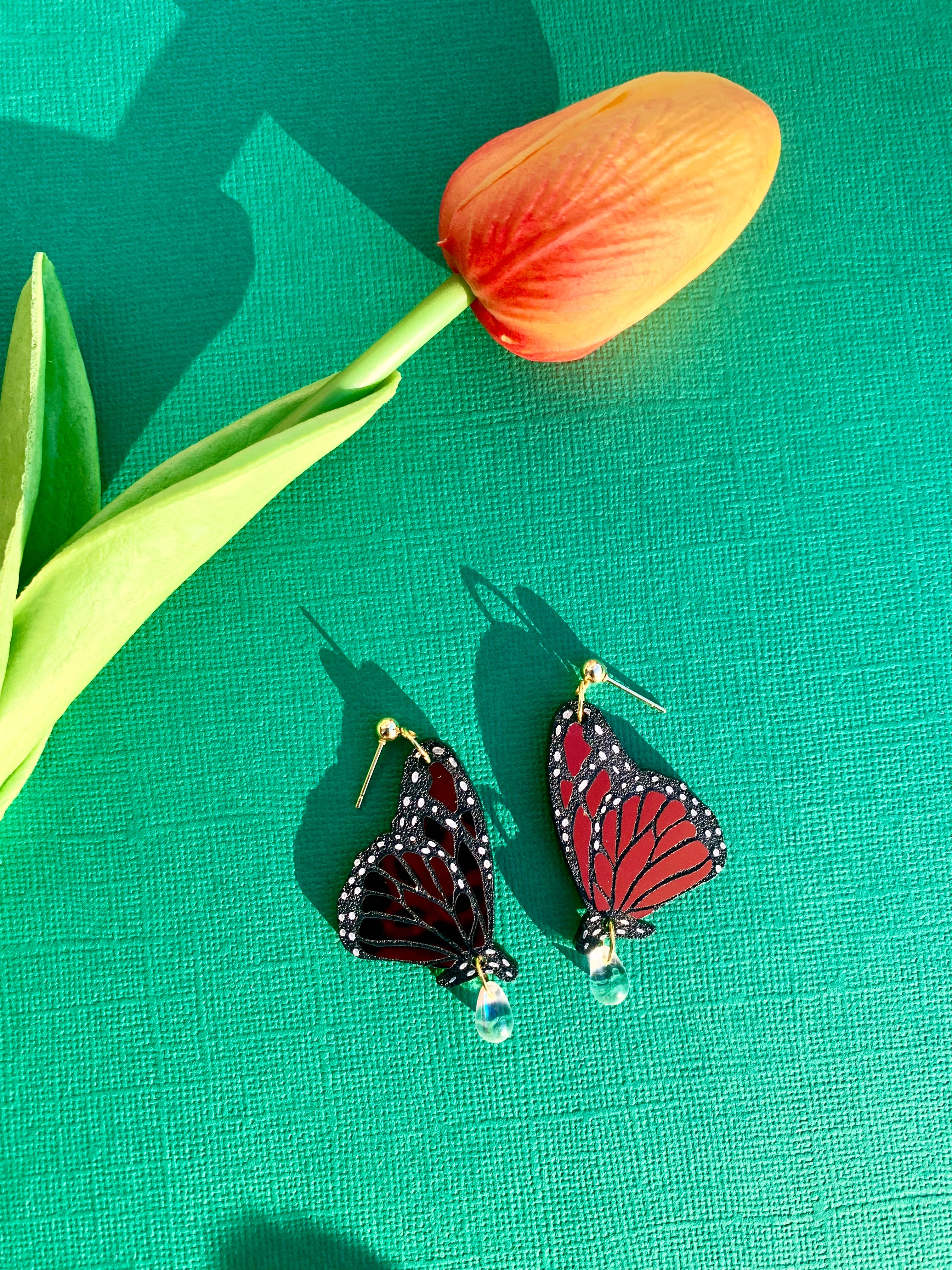 Garden Queen Acrylic Monarch Statement Earrings - Elegant Butterfly Dangle Earrings for Women, Perfect for Parties, Weddings & Special Occasions