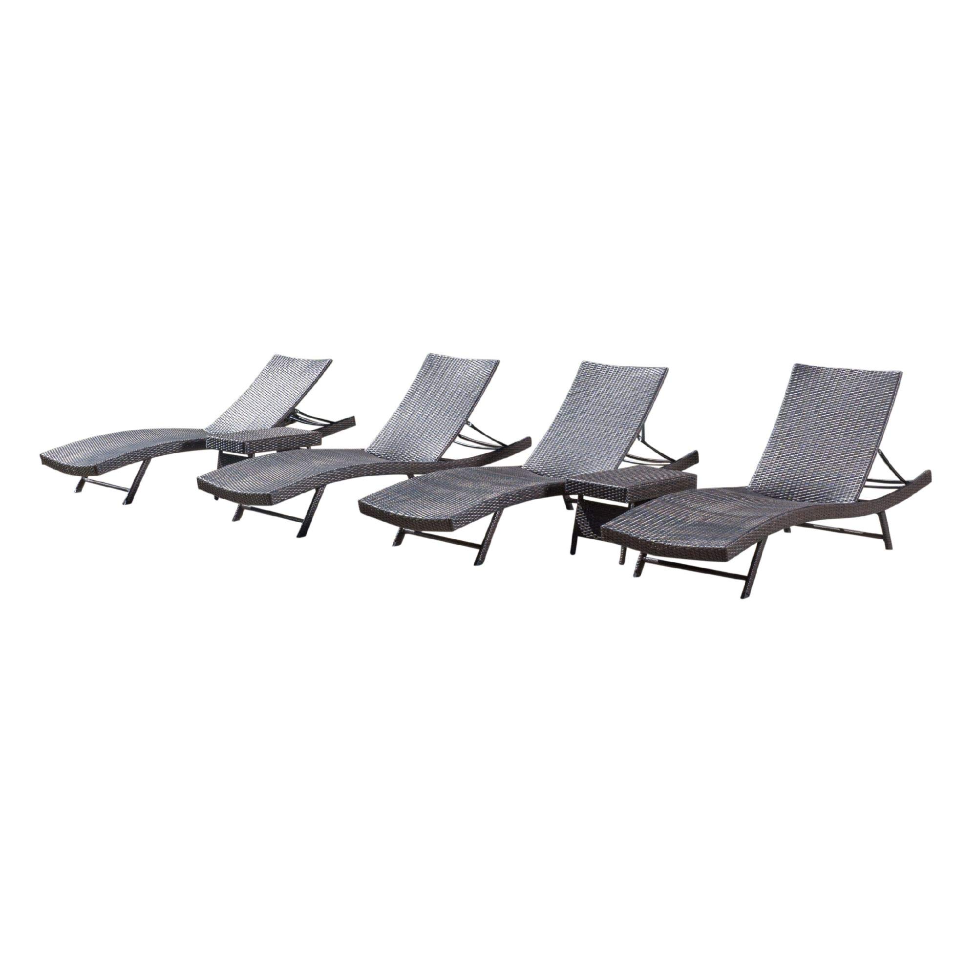 6-Piece Brown Wicker Outdoor Furniture Set - Patio Chaise Lounges & Folding Tables for Poolside, Garden, and Backyard Relaxation | Contemporary Home Living