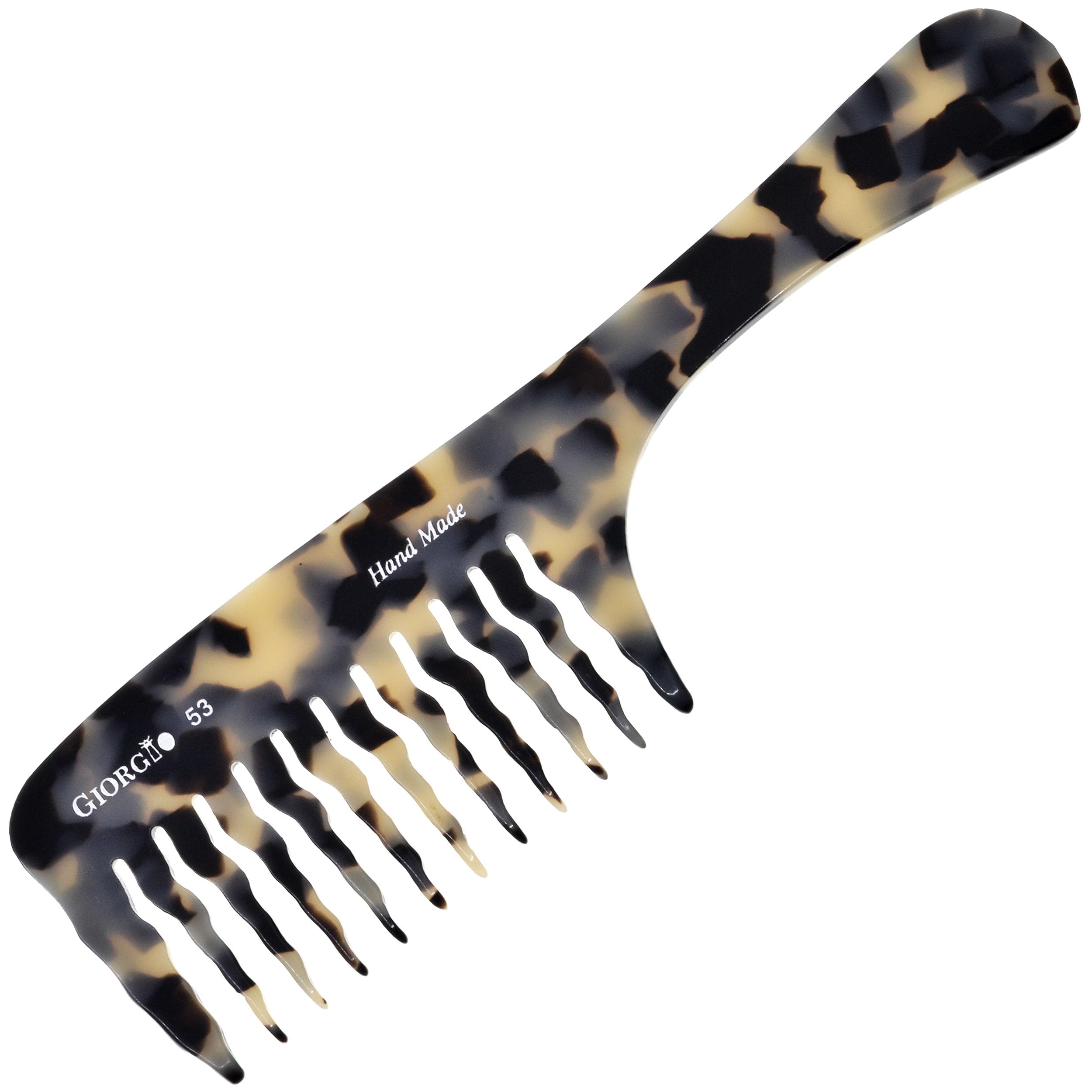 Giorgio G53 Wide Tooth Comb for Curly Hair Detangler - Handmade Wooden Rake Comb for Thick, Wet & Dry Hair - Perfect for Salon Styling, Home Hair Care & Travel
