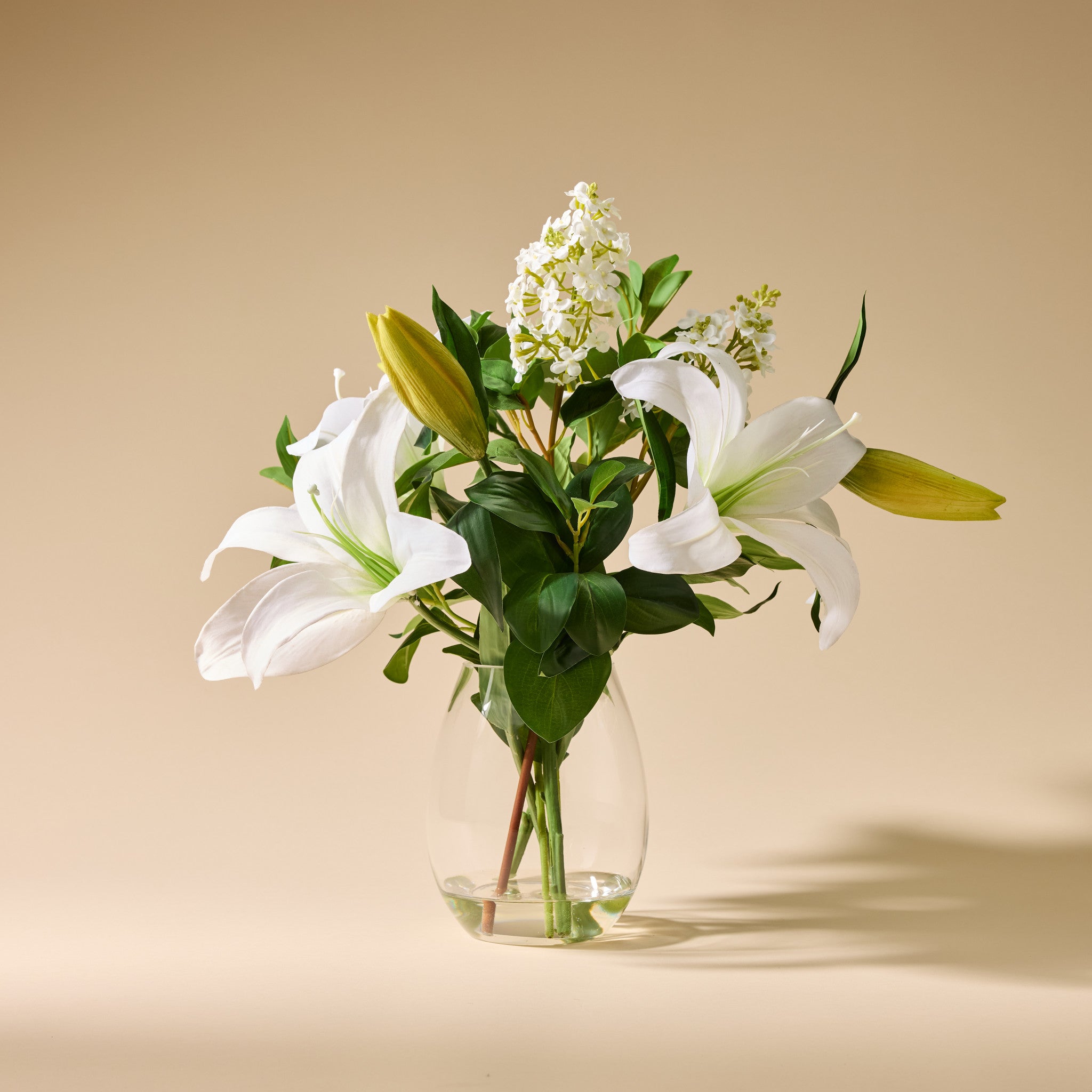 Premium Faux Casablanca Lily Silk Flower Arrangement in Elegant Nara Vase - 19