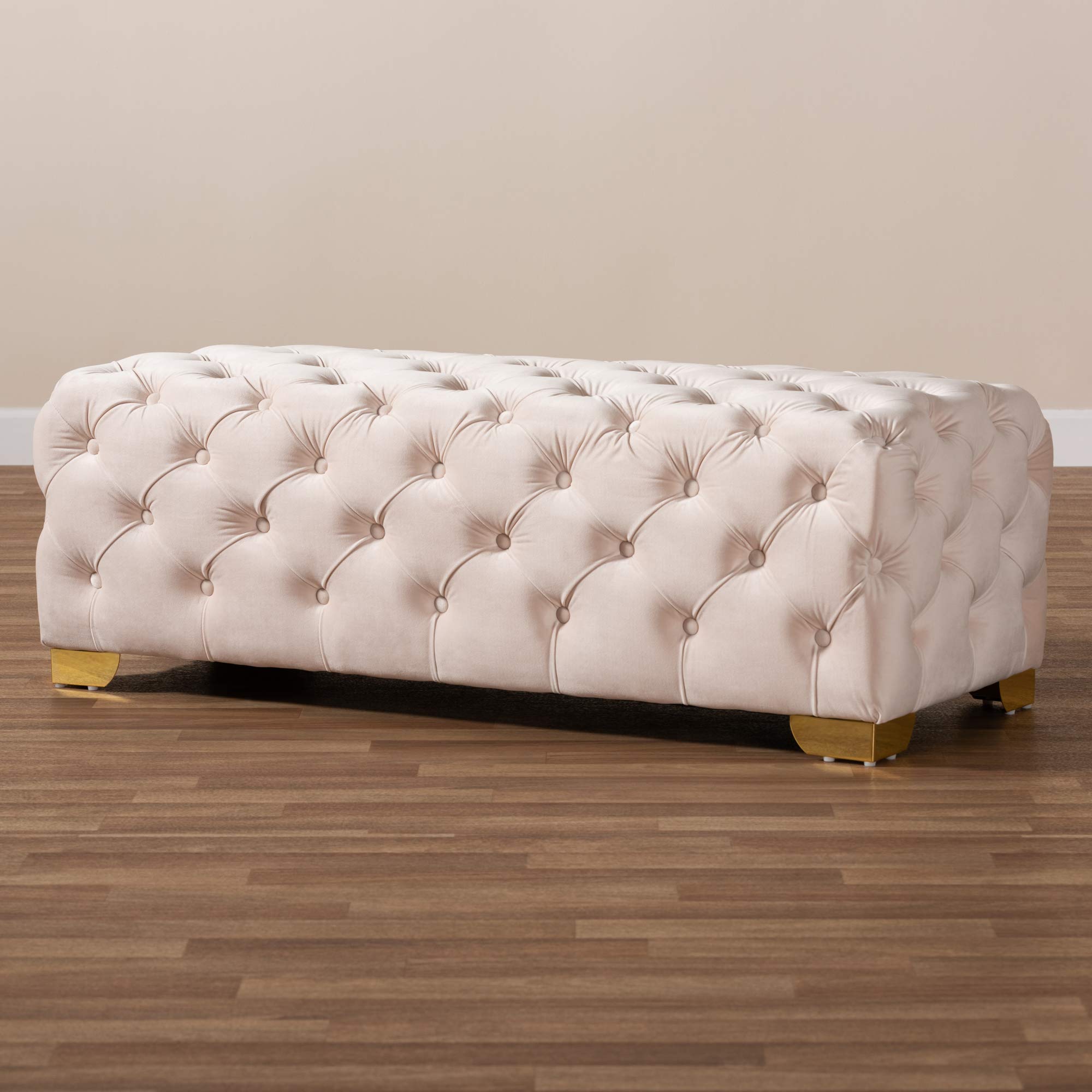 Baxton Studio Light Beige/Gold Ottoman with Storage - Modern Tufted Footrest Stool for Living Room, Bedroom & Office - Versatile Home Decor Accent Piece