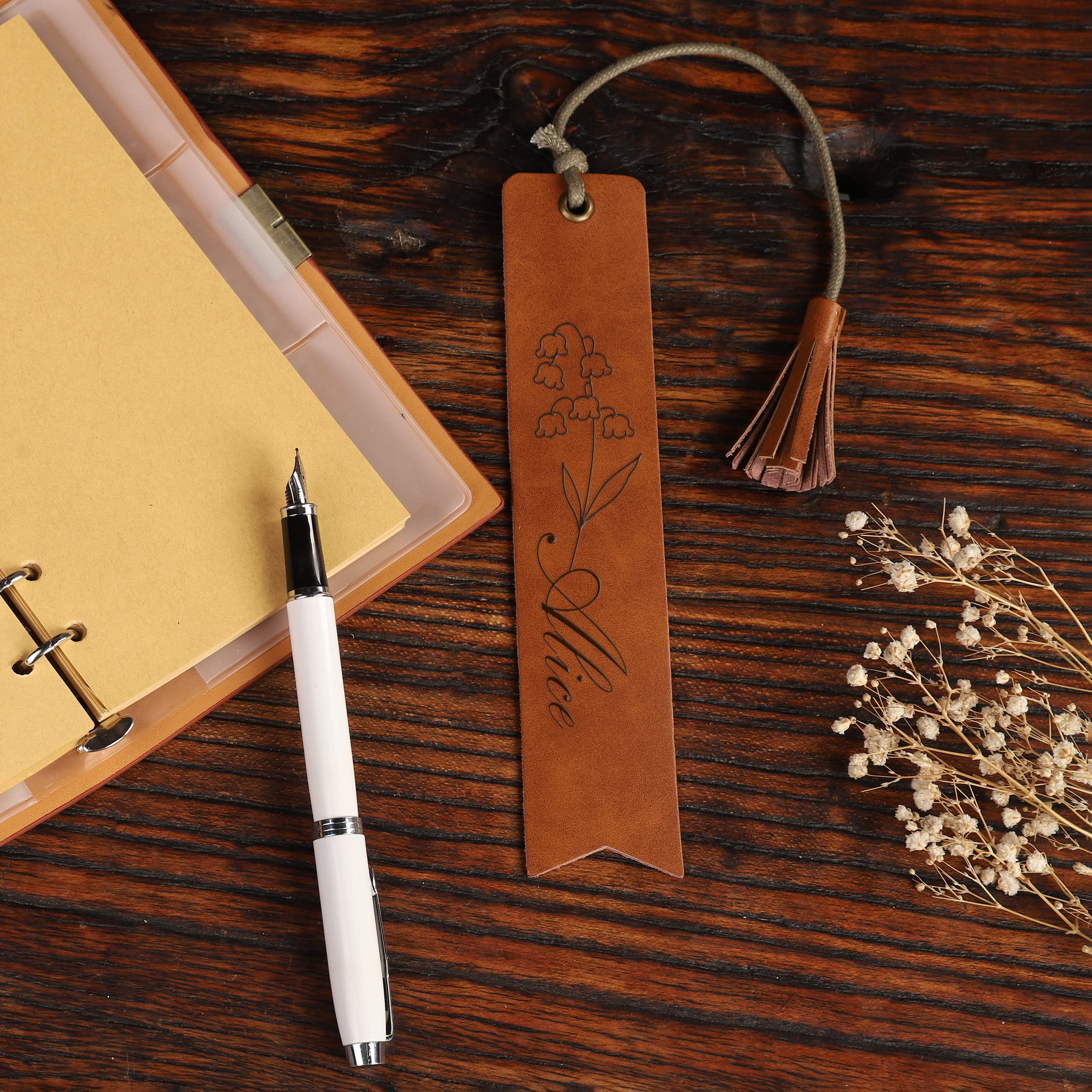 Personalized Engraved Leather Bookmark with Birth Flower & Name - Custom Gift for Book Lovers, Graduation, Birthday, Christmas, Mother's Day & Anniversary - Perfect Reading Accessory for Novels, Journals, Bibles & Study Books - Great for Book Clubs, Home Libraries, Coffee Shops & Cozy Reading Nooks
