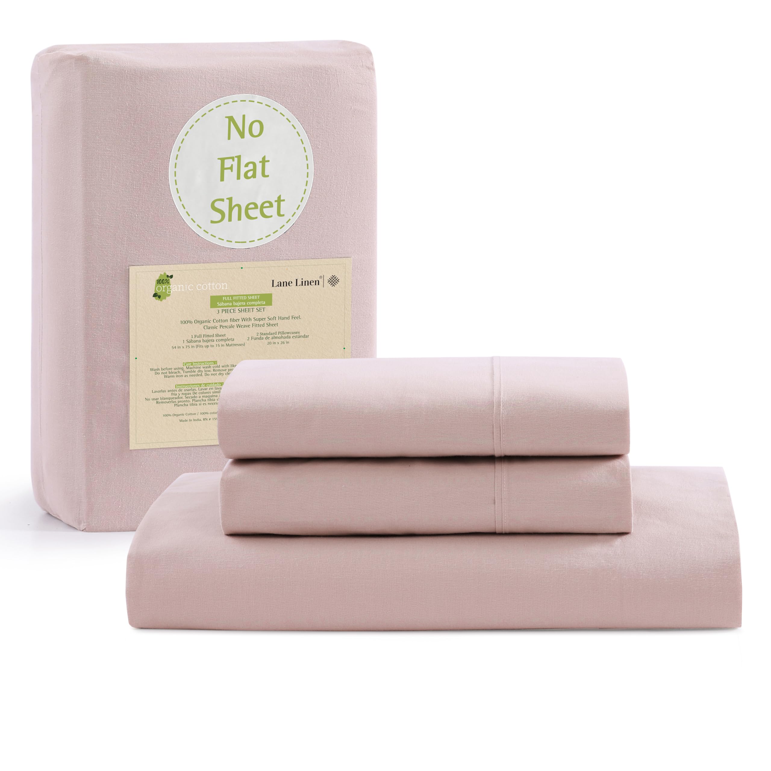 100% Organic Cotton Queen Size Fitted Sheet - Soft, Breathable & Eco-Friendly - Fully Elasticized with French Seams for Secure Fit - Perfect for Bedrooms, Guest Rooms & Vacation Homes - Includes Matching Pillowcases (Sepia Rose)