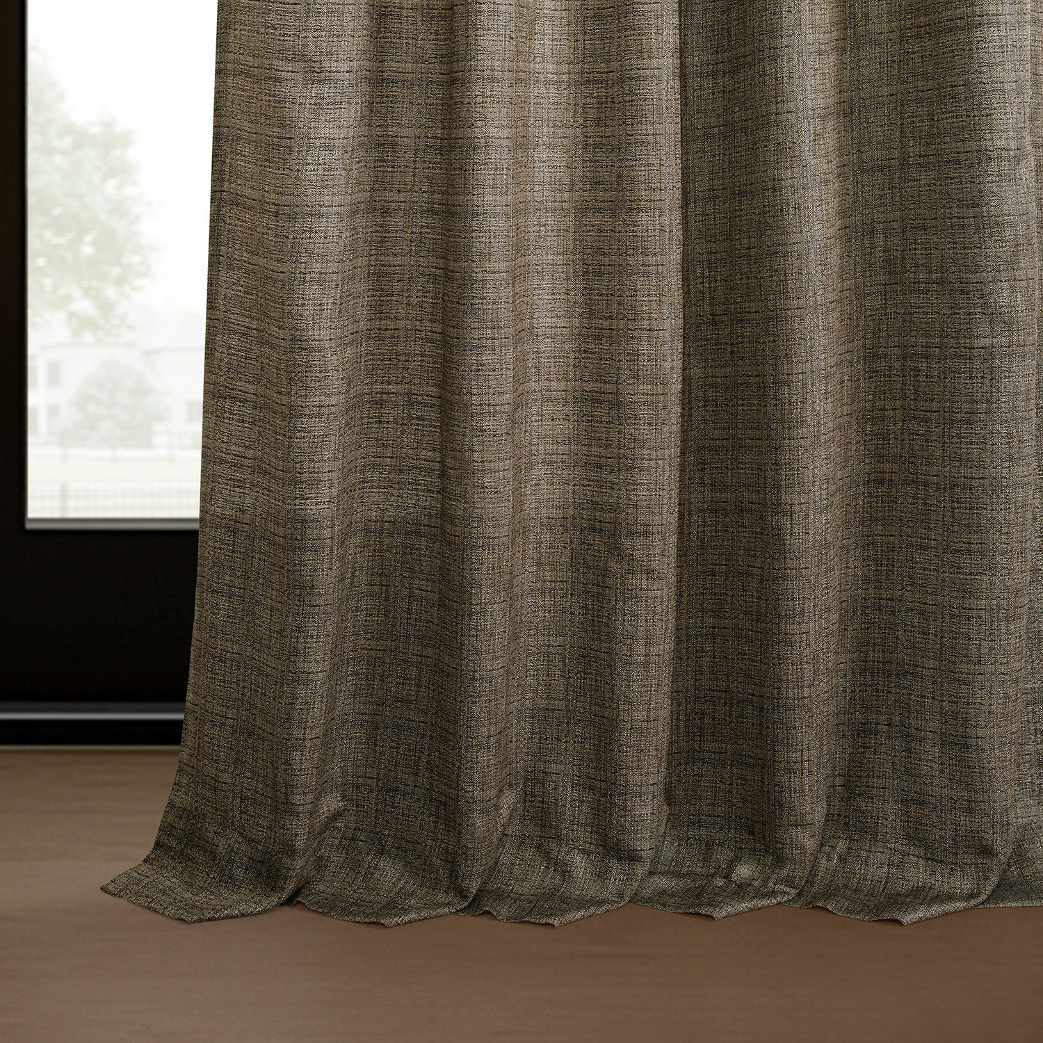 Dark Grey Raw Linen Weave Light Filtering Curtains - Set of 2 Panels for Living Room, Bedroom & Office - Soft Natural Fabric Window Treatment for Privacy & Sun Protection