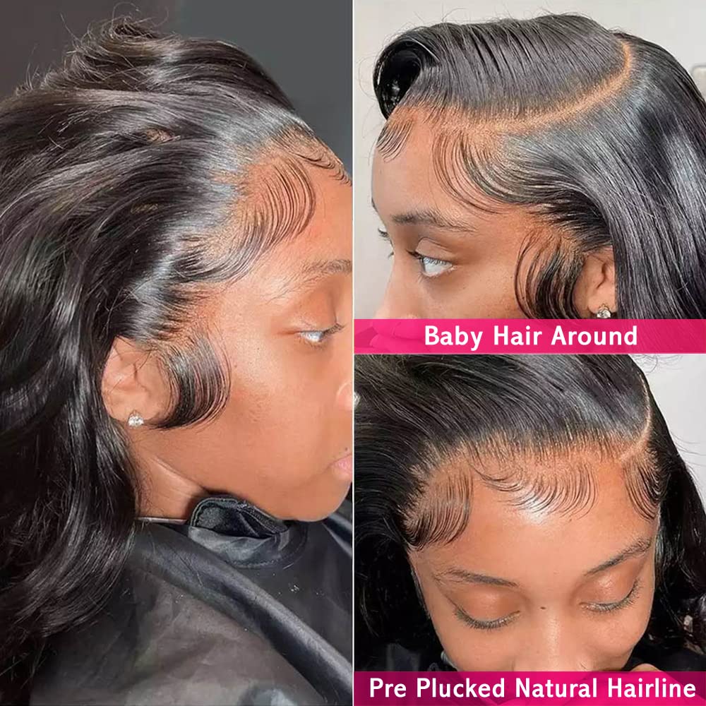 13x4 Lace Front Wigs Human Hair - Brazilian Body Wave Glueless Wig with Baby Hair & HD Lace | Pre-Plucked 180 Density 34 Inch Natural Black Women's Wig for Daily Wear, Parties & Special Occasions