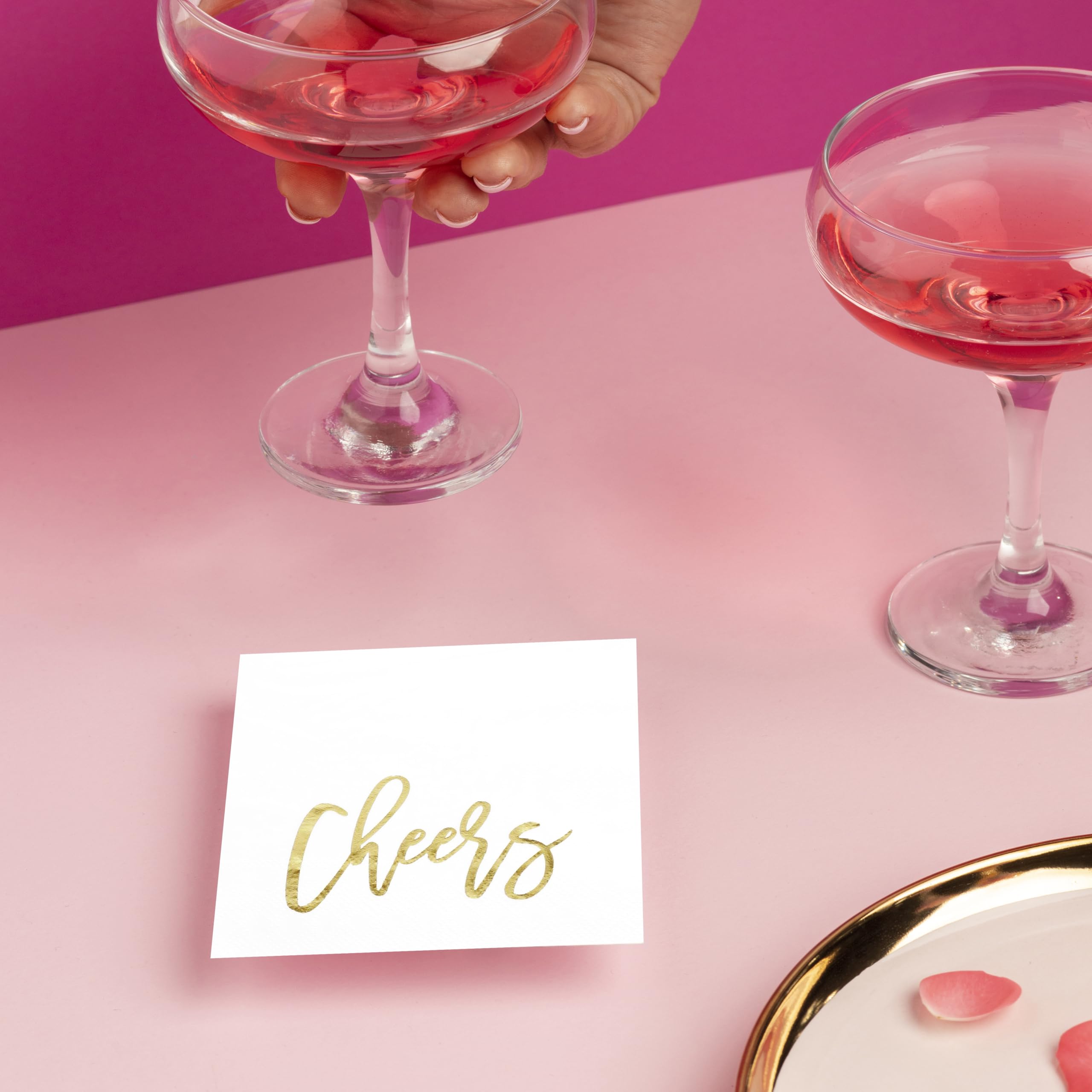 Andaz Press 5 Inch Funny Quotes Cheers Cocktail Napkins - Gold Foil Bulk 50-Pack 3-Ply Disposable Beverage Napkins for Parties, Weddings, Bridal Showers & Holidays (Birthday, Thanksgiving, Christmas, New Year's Eve) - Perfect for Bar Decor, Cocktail Hours & Celebratory Toasts