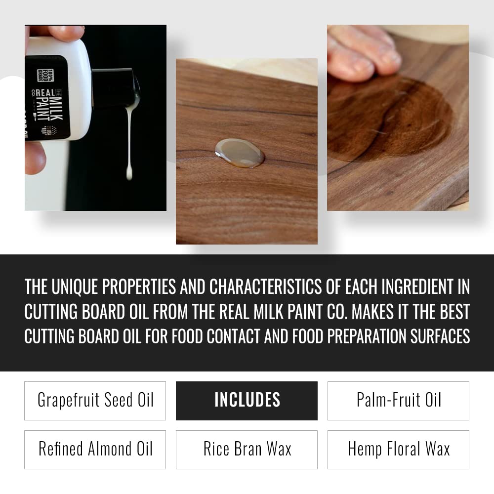 Real Milk Paint Food Grade Cutting Board Oil - 4oz | Safe for Wood Chopping Boards, Butcher Blocks & Bamboo | Natural Finish for Charcuterie Boards & Kitchen Utensils | Perfect for Seasoning & Protecting Wooden Kitchenware