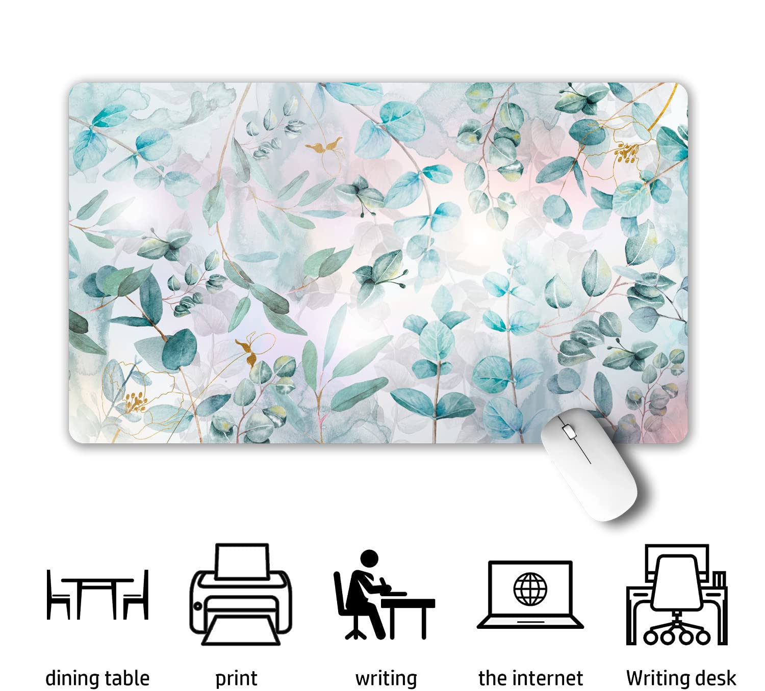XXL Gaming Mouse Pad - Non-Slip Rubber Base, Waterproof Desk Mat for Work & Gaming | Green Floral Design