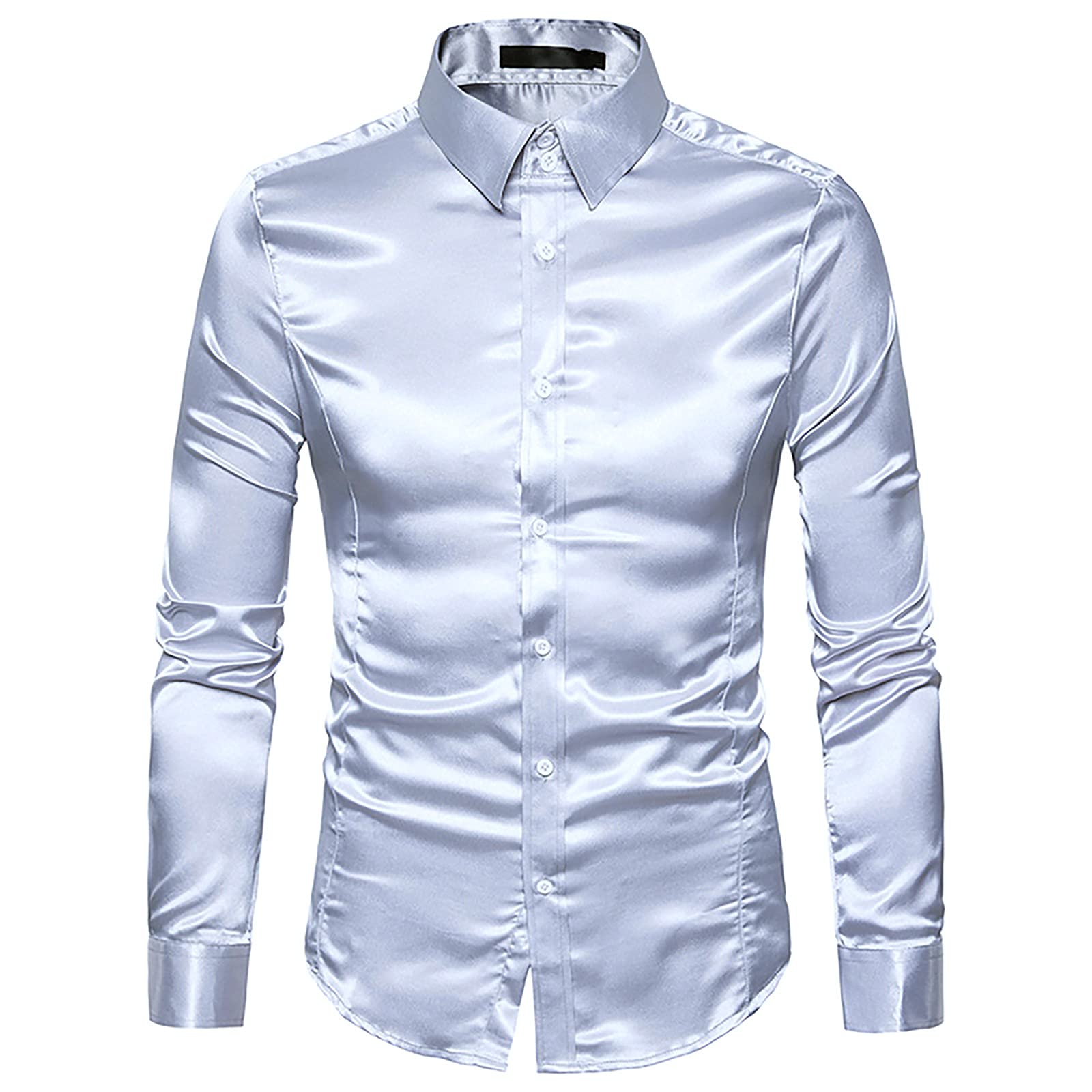 Ymosrh Men's Long Sleeve Slim Fit Casual Dress Shirts - Solid Color Fashion Lapel Shirt for Work, Office & Daily Wear