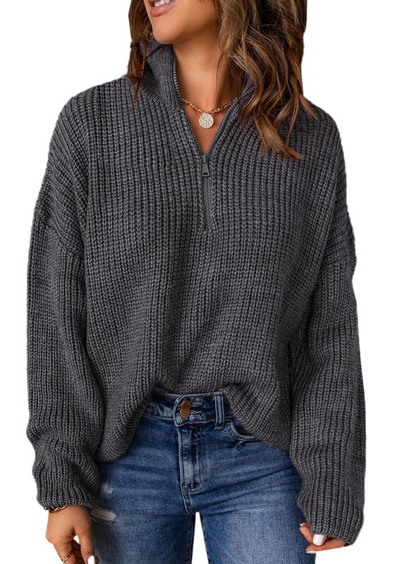 Dokotoo Women's Long Sleeve 1/4 Zip Pullover Sweater - V Neck Polo Style Casual & Dressy Top for Work, Office & Everyday Wear