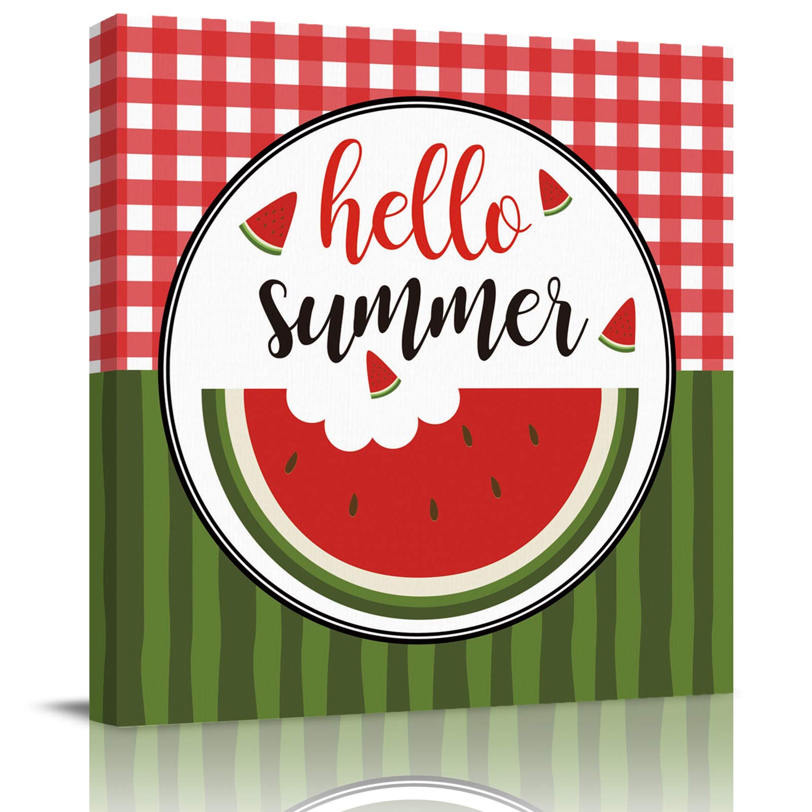 Abstract Watermelon Canvas Wall Art - Summer Themed Framed Painting Print for Bedroom, Bathroom & Kitchen Decor - 16x16 Inch Ready to Hang Gift - Perfect for Beach House, Nursery & Summer Party Decorations