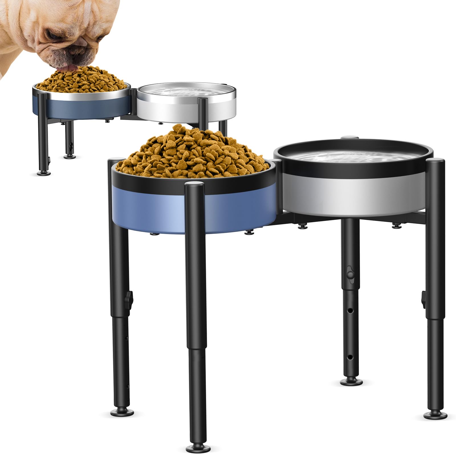 Adjustable Elevated Dog Bowl Stand for Medium & Large Dogs - 4 Height Settings (7-11 Inches) - Raised Pet Food & Water Feeder for Better Digestion & Comfort - Perfect for Kitchen, Patio or Travel Use