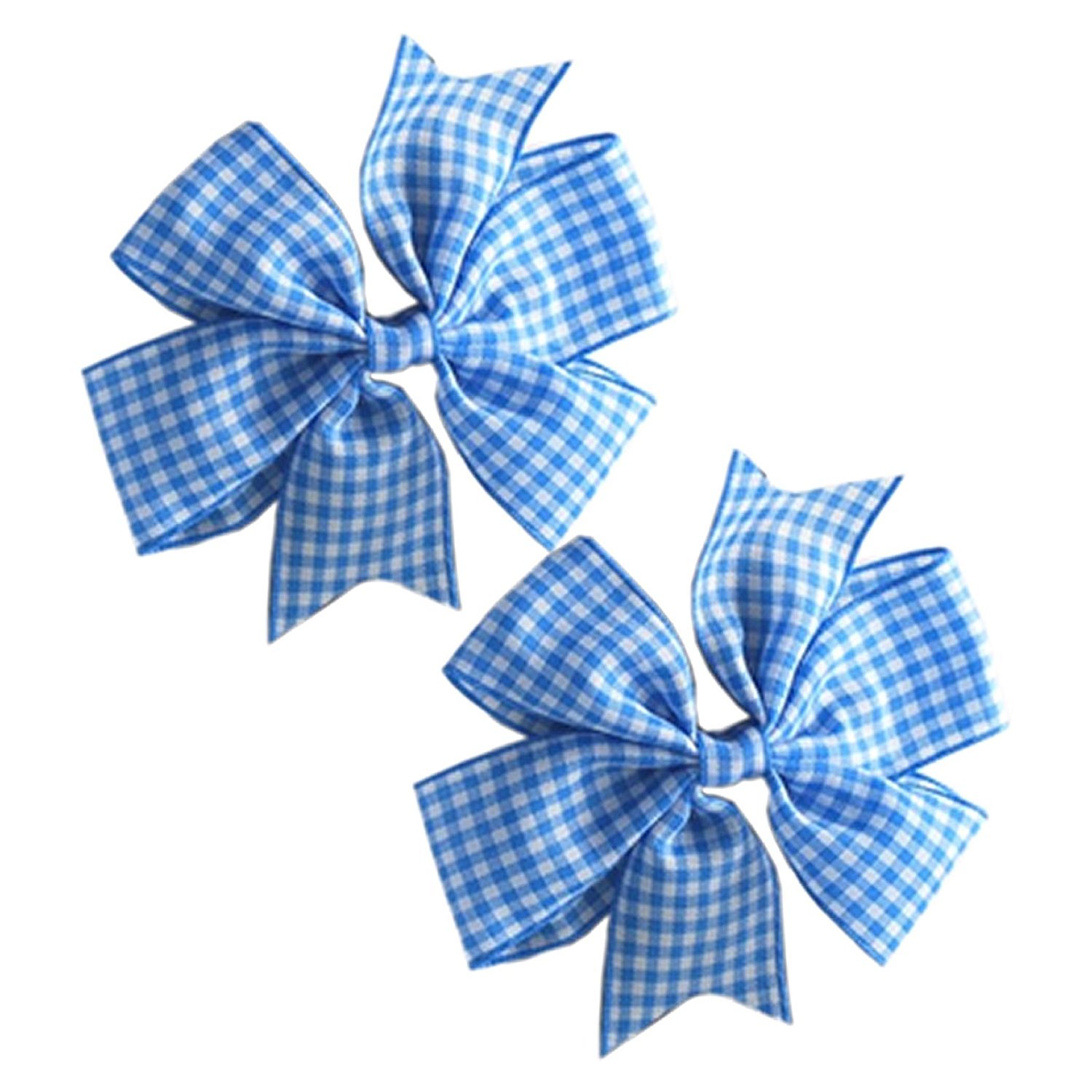 2 Pack Flat Fan Bow Hair Clips for Girls - Light Blue & White School Hair Accessories - Perfect for School, Parties, and Everyday Wear