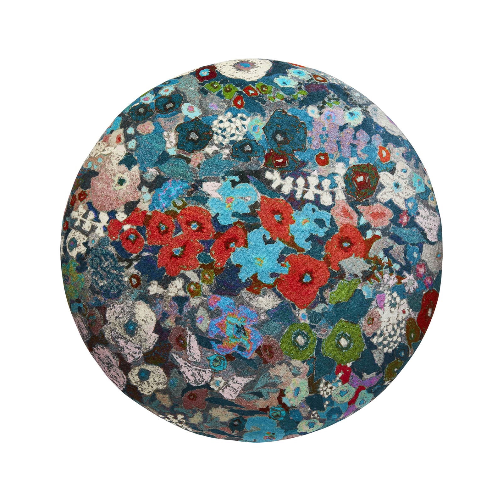 Hollyhocks Velvet Ottoman Pouf - Soft Round Footstool for Living Room, Bedroom, or Dorm - Winter Home Decor Accent Piece