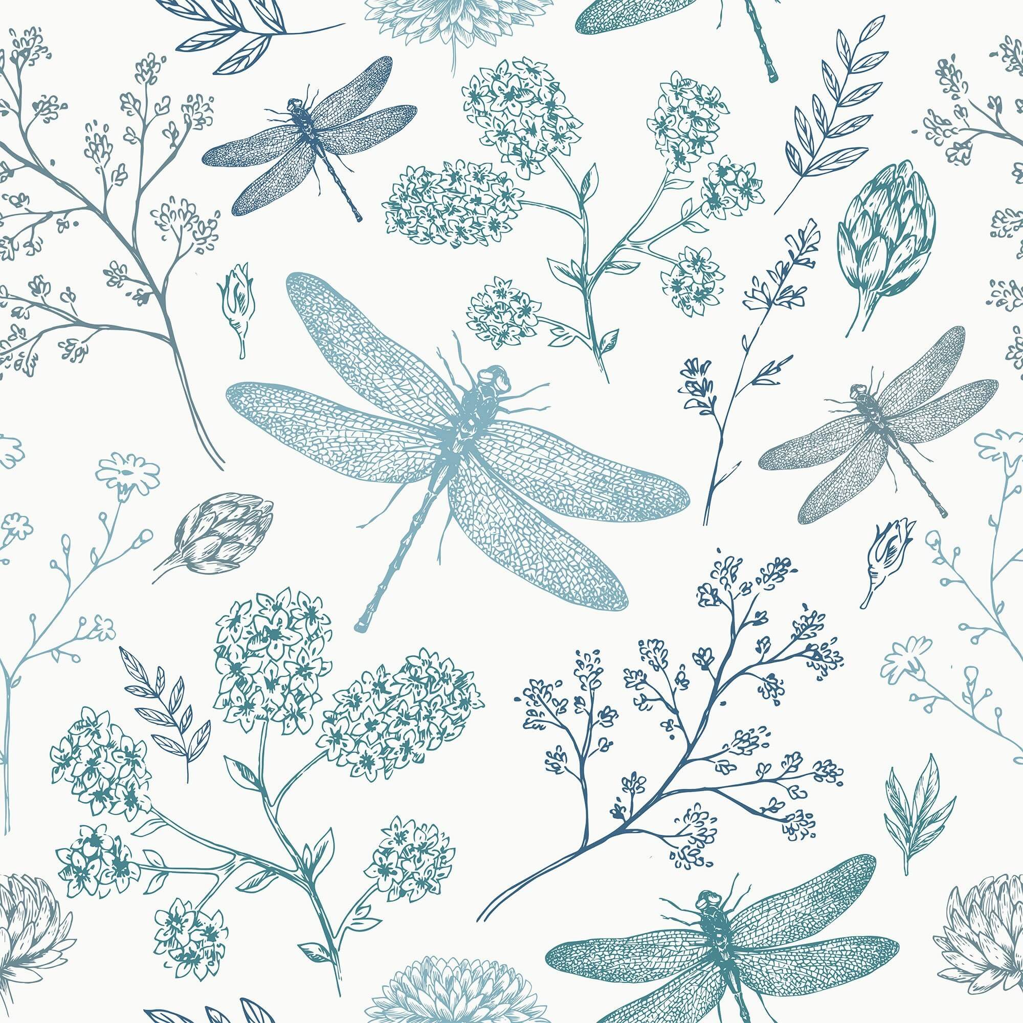 Navy Blue & Aqua Floral Animal Print Peel and Stick Removable Wallpaper - Self-Adhesive Decorative Wall Covering for Bedroom, Nursery, or Home Office Decor