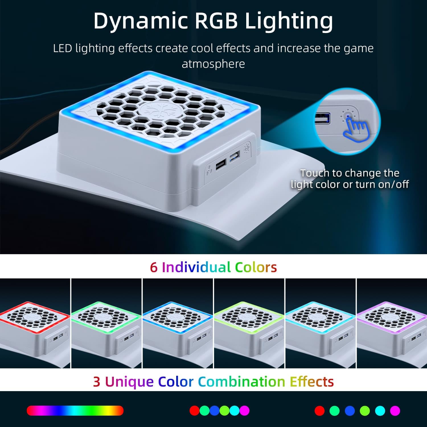 McBazel PS5 Slim Cooling Fan with RGB Light - 3 Speed Adjustable Cooling System for PS5 Slim Digital/Disc Edition - White (Not for PS5/PS5 Pro) - Perfect for Gaming & Entertainment Setup