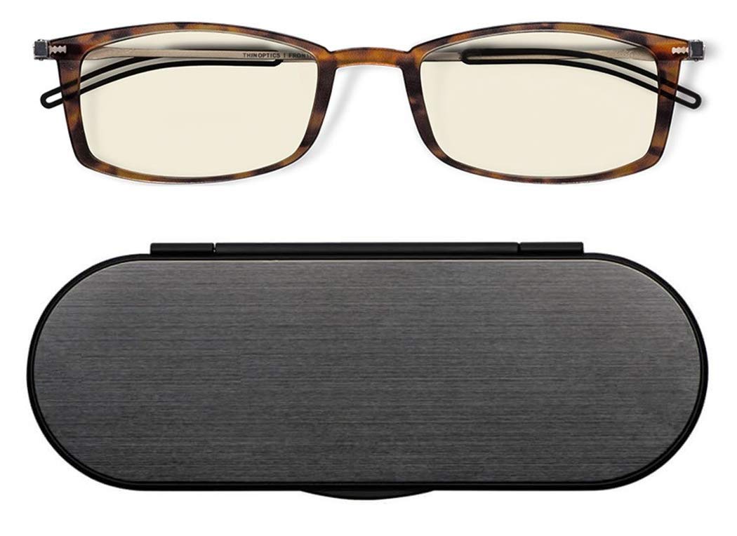 ThinOptics Frontpage Blue Light Blocking Reading Glasses for Computer Use with Premium Milano Aluminum Case - Reduce Eye Strain for Office Work, Screen Time & Digital Reading