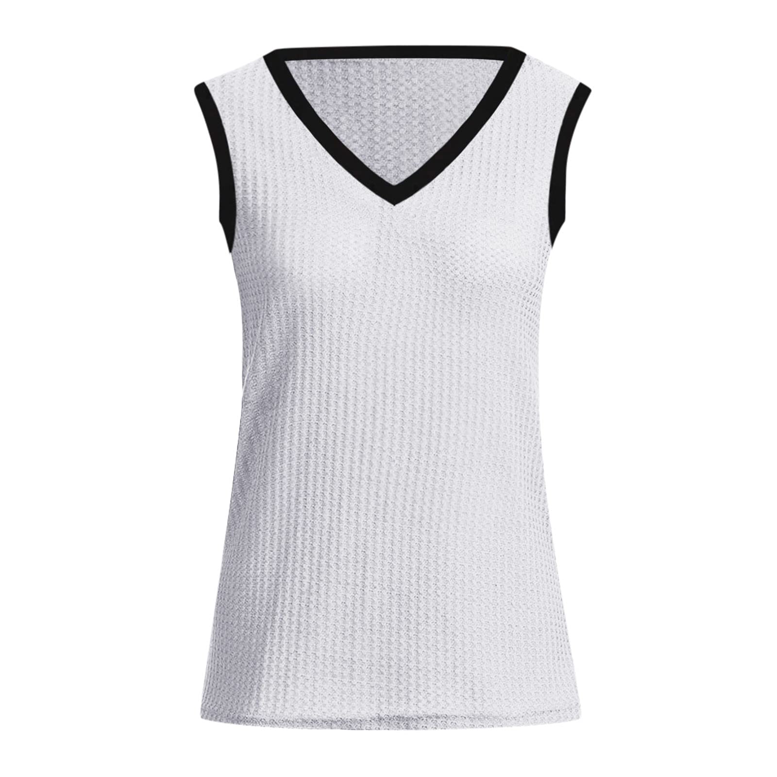 Women's V-Neck Knit Off-Shoulder Vest - Summer Fashion Casual Sleeveless Blouse & Loose T-Shirt (White) | Perfect for Beach Outings, Date Nights & Summer Vacations