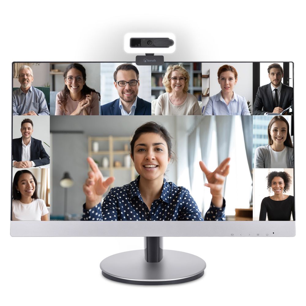 Bonelk Pro 1080p USB Webcam with LED Light - Clip On Computer Camera for Video Calls, Streaming & Online Meetings (Black) - Perfect for Home Office, Remote Work & Virtual Classrooms