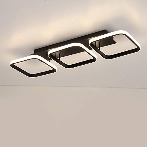 XINDAR Modern Acrylic Square Flush Mount LED Ceiling Light Fixture - 3-Light Black Semi-Flush Mount for Living Room, Bedroom & Hallway - Energy Efficient Indoor Lighting Solution
