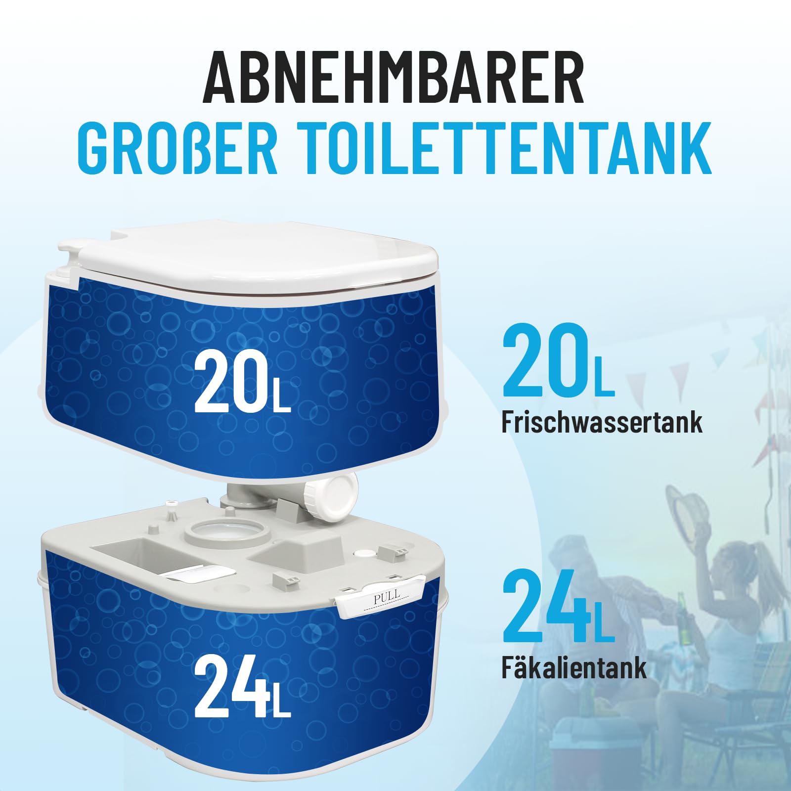 24L Portable Camping Toilet with Chemical Flush - Lightweight & Sturdy Design Supports Up to 150kg - Perfect for RVs, Boats & Outdoor Adventures - Includes Convenient Storage Compartment