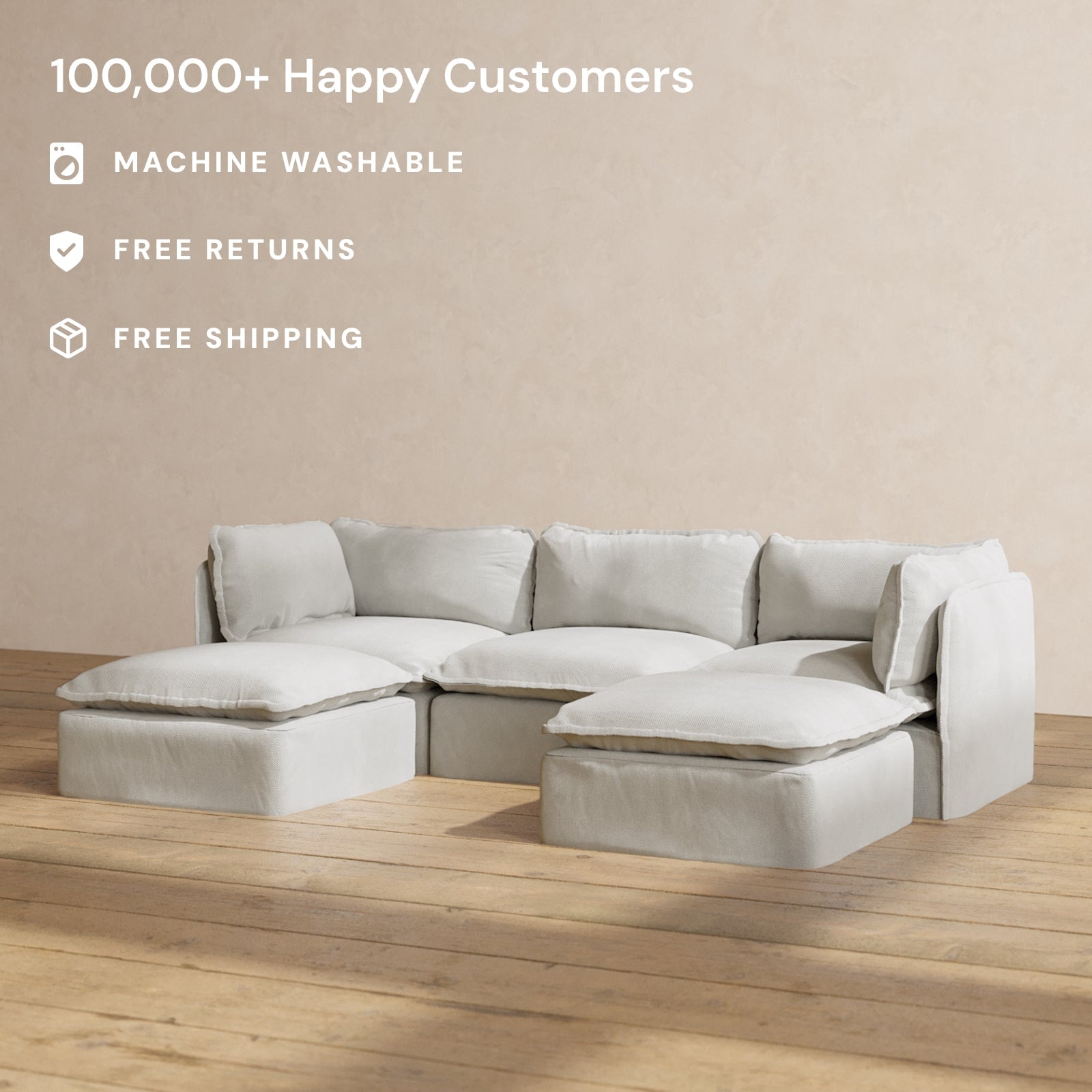 Premium Modular Performance 3-Seater U-Shaped Sectional Sofa in Cloud Color | Luxe Blend Fabric | Perfect for Living Room, Family Room & Home Theater Comfort