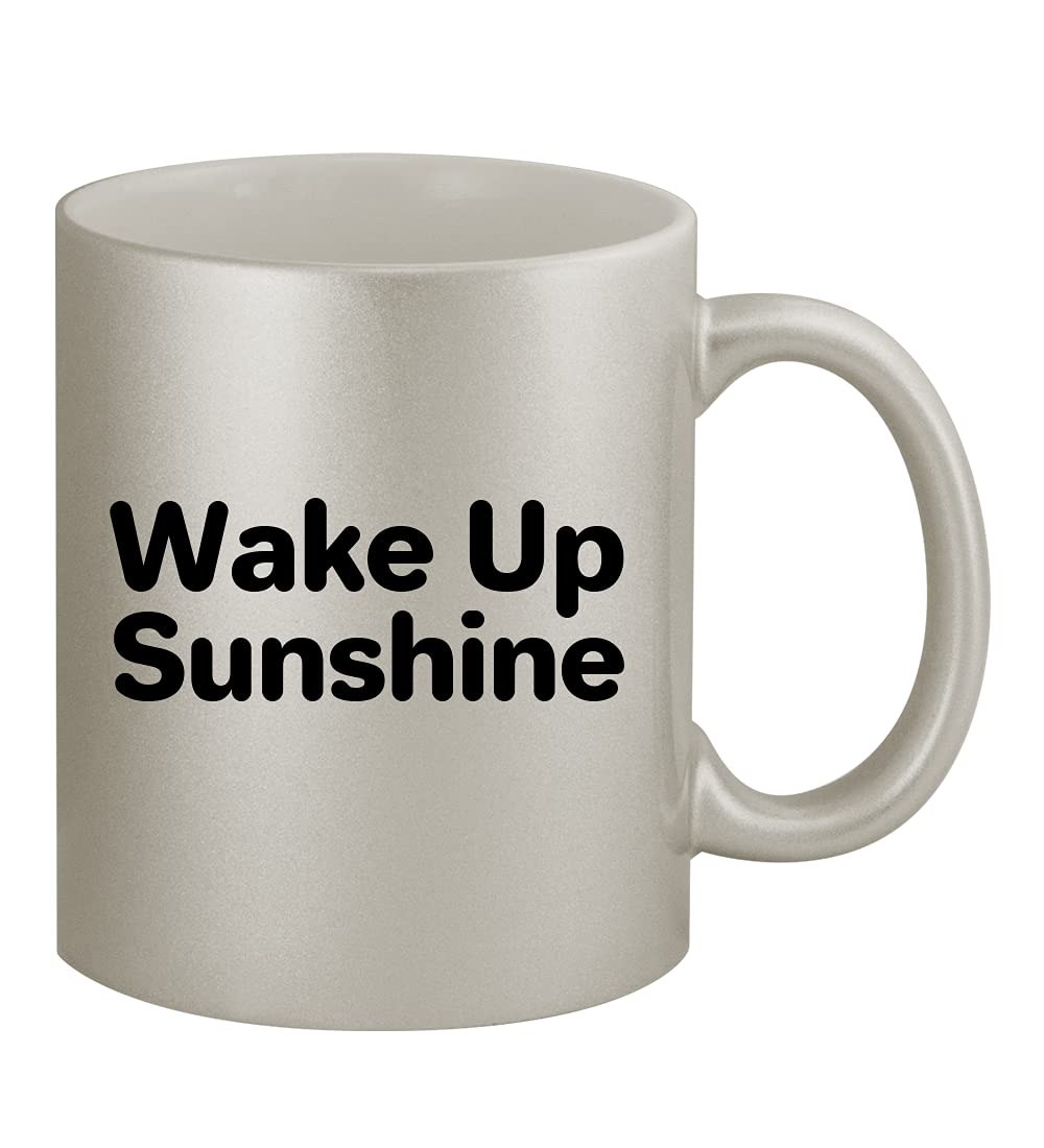 Wake Up Sunshine - 11oz Ceramic Silver Coffee Mug with Handle - Perfect for Morning Coffee, Office Use & Gift Giving