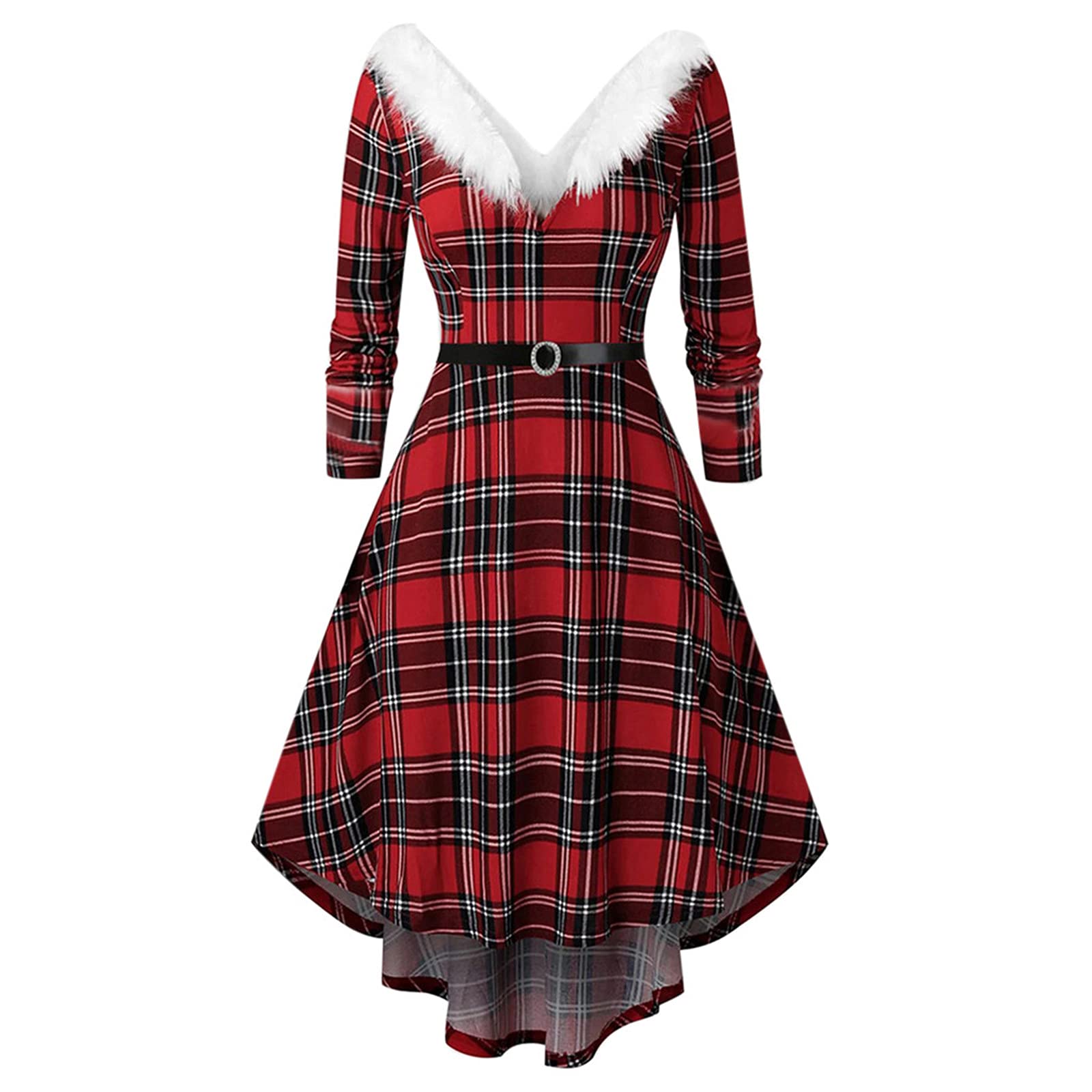 Sexy Plus Size Furry Prom Dress for Women - Short Front Long Back Christmas Party Dress with V Neck & Long Sleeves | Perfect for Holiday Parties, Winter Events & Special Occasions