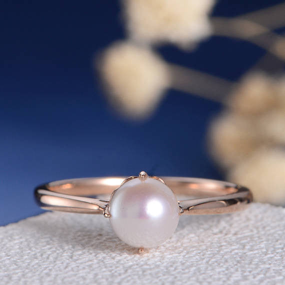 Elegant Rose Gold Tapered Solitaire Pearl Engagement Ring - June Birthstone Vine Heart Set for Weddings & Anniversaries