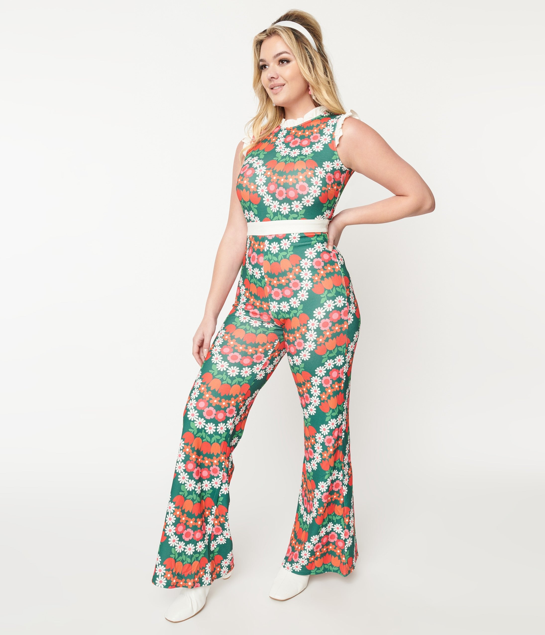 Stylish Smak Parlour Green & Red Daisy Chain Back Bow Jumpsuit - Women's Fashion Romper for Summer Outfits, Parties & Casual Wear
