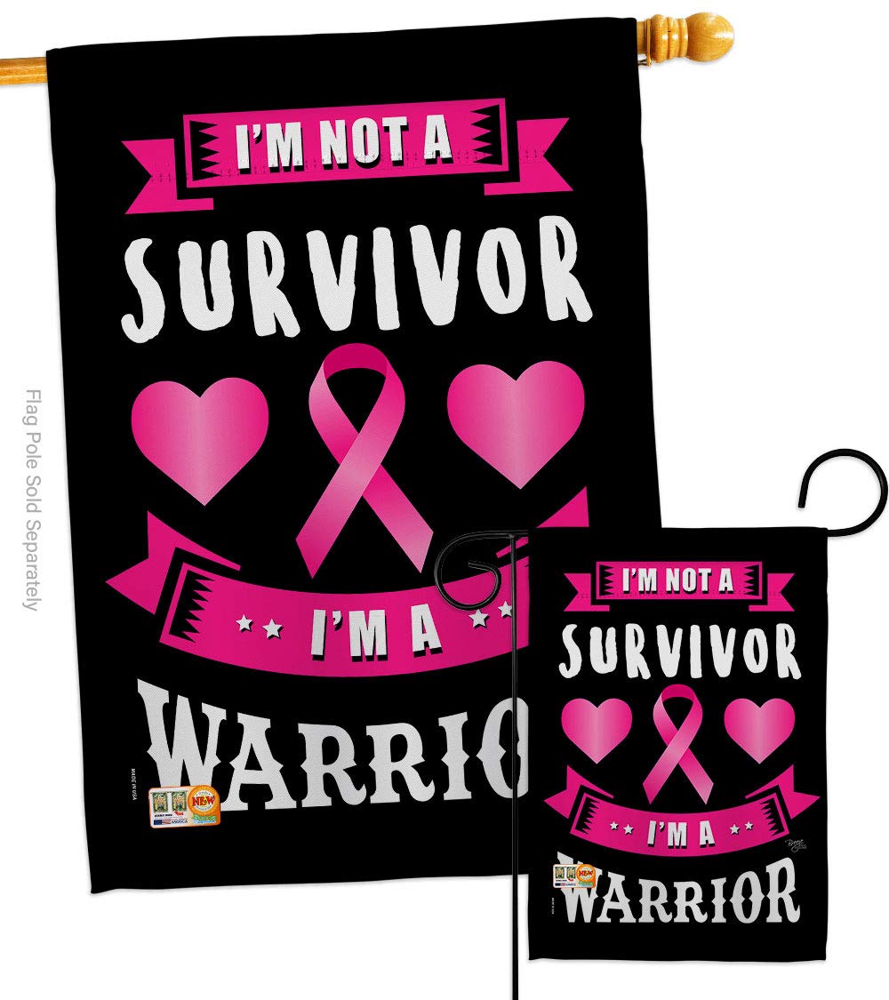 Pink Warrior Garden Flags Set - Inspirational Breast Cancer Awareness & Survivor Support - Double-Sided 28x40 Inch Yard Banner - Made in USA - Perfect for Front Yard Decor, Cancer Awareness Month, and Showing Support for Survivors