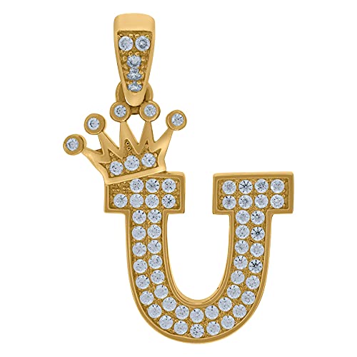 10K Yellow Gold CZ Cubic Zirconia Simulated Diamond Crowned Letter Monogram Initial Pendant Necklace - Personalized Name Jewelry Gift for Men & Women - Perfect for Birthdays, Anniversaries & Special Occasions