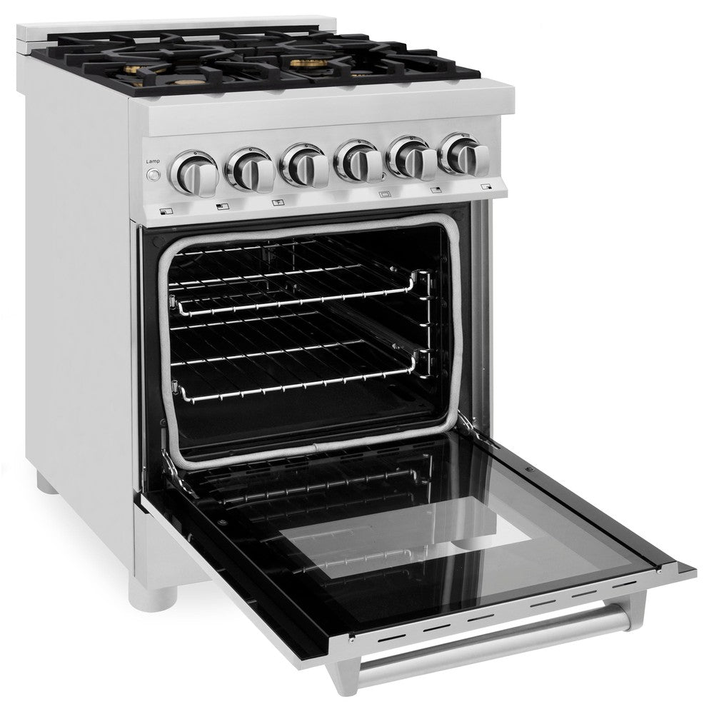 ZLINE 24-inch 2.8 cu. ft. Stainless Steel Dual Fuel Range - Gas Cooktop & Electric Convection Oven with 4 Brass Burners (RA BR 24) | Perfect for Modern Kitchens & Professional Cooking