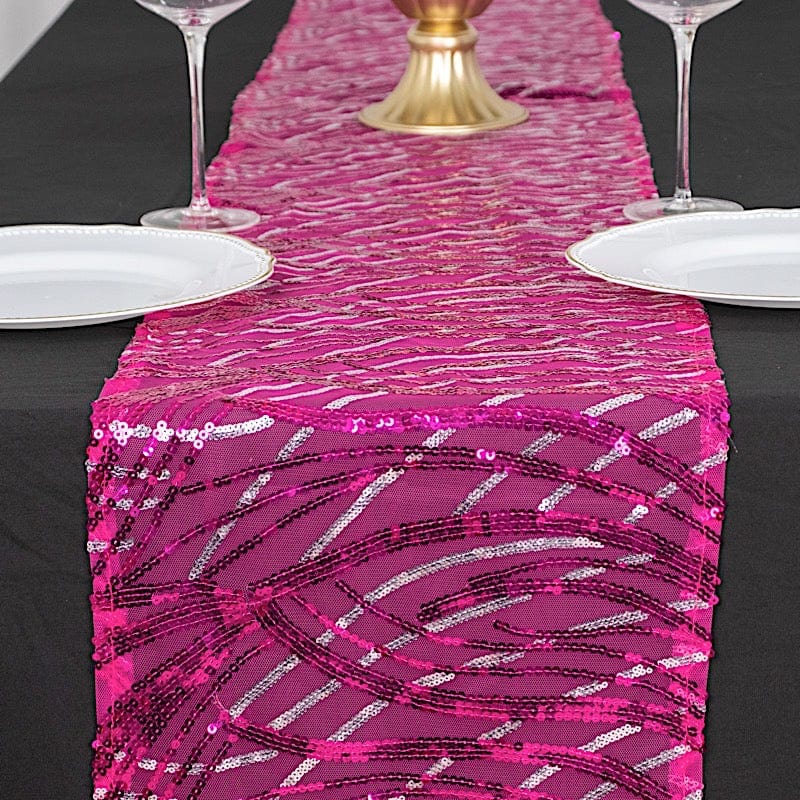 12x108 Inch Mesh Table Runner with Wavy Embroidered Sequins - Elegant Dining Decor for Weddings, Parties & Holiday Celebrations