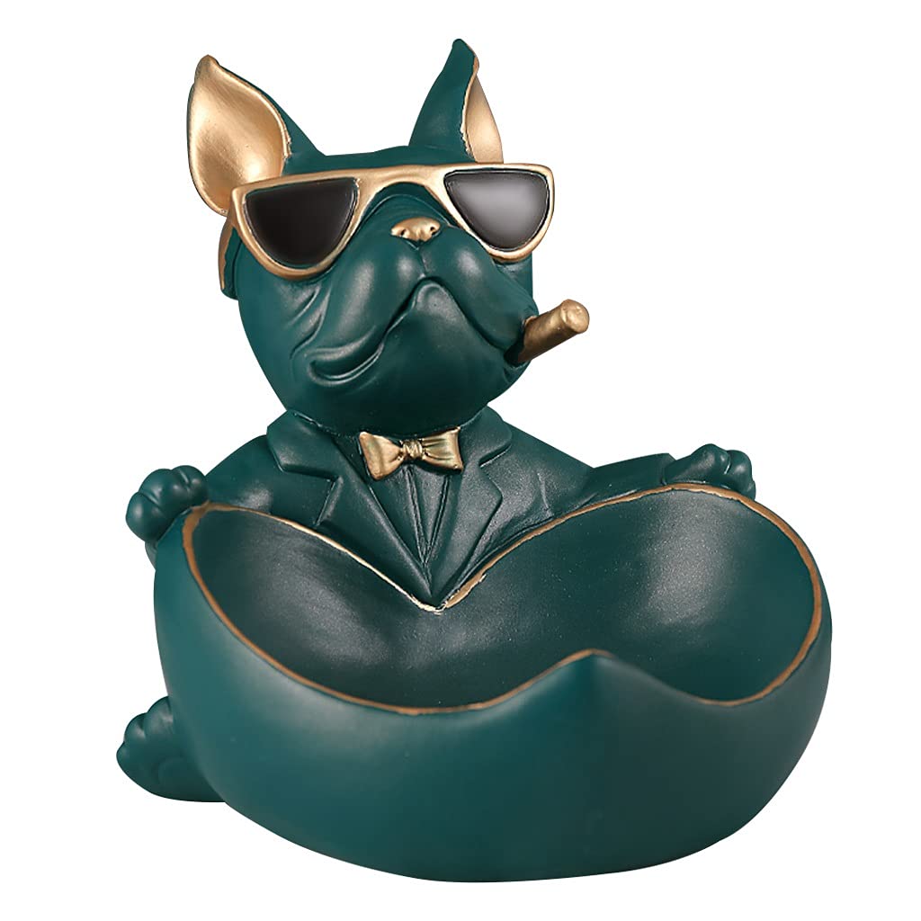 Bulldog Resin Storage Tray - Key Holder, Jewelry Organizer & Candy Dish for Home Decor - Perfect for Living Room, Bedroom or Office Desk Accessories (Green)