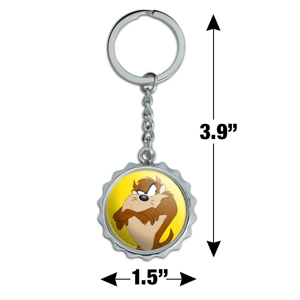 Looney Tunes Taz Chrome Plated Metal Bottle Opener Keychain - Collectible Pop Cap Opener for Beer, Soda & Home Bar Accessories - Perfect for Parties, Gifts & Everyday Use