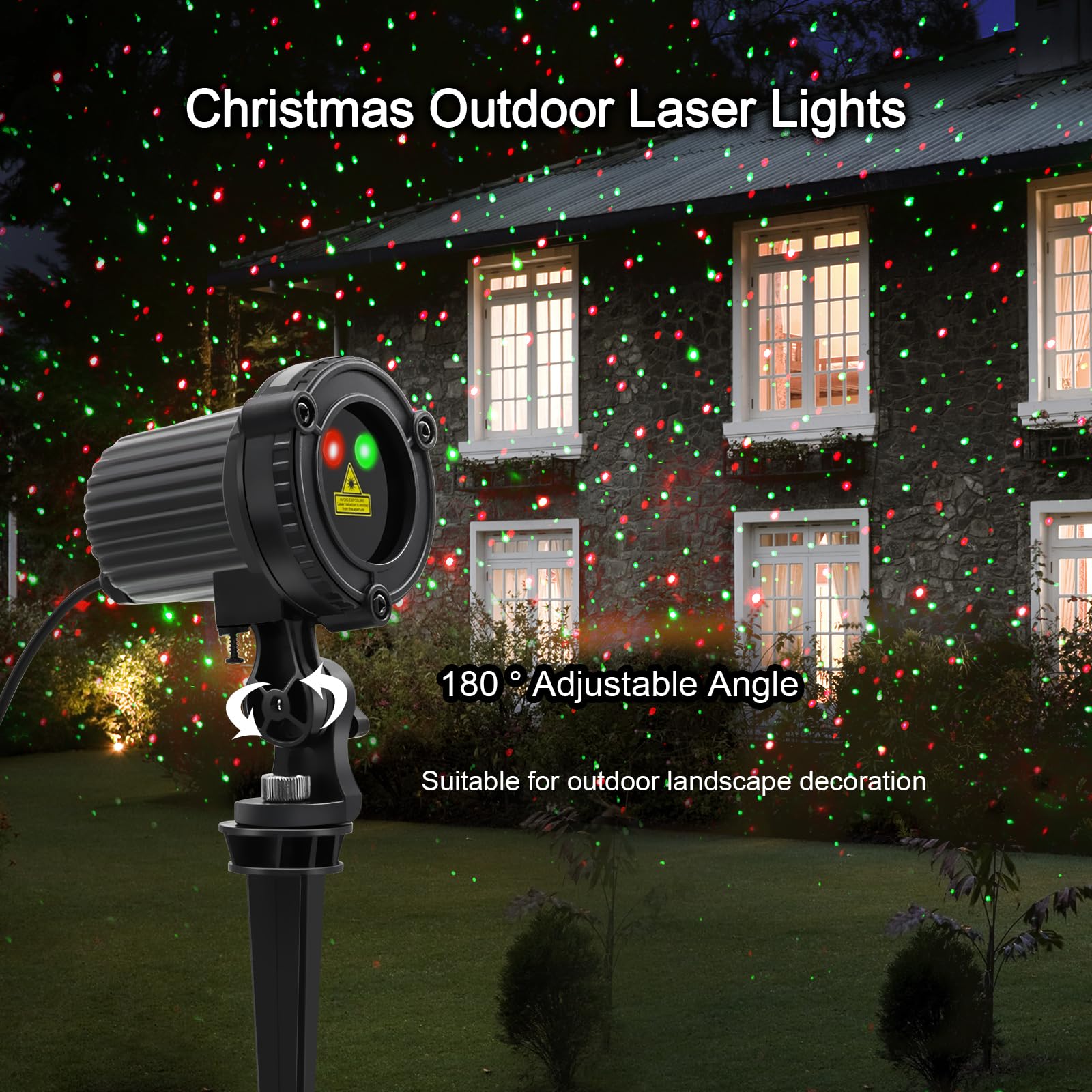 Christmas Laser Lights Outdoor - Red & Green Moving Laser Projector, Waterproof Garden & House Decoration for Holidays | Perfect for Yard, Lawn, Roof & Party Decor