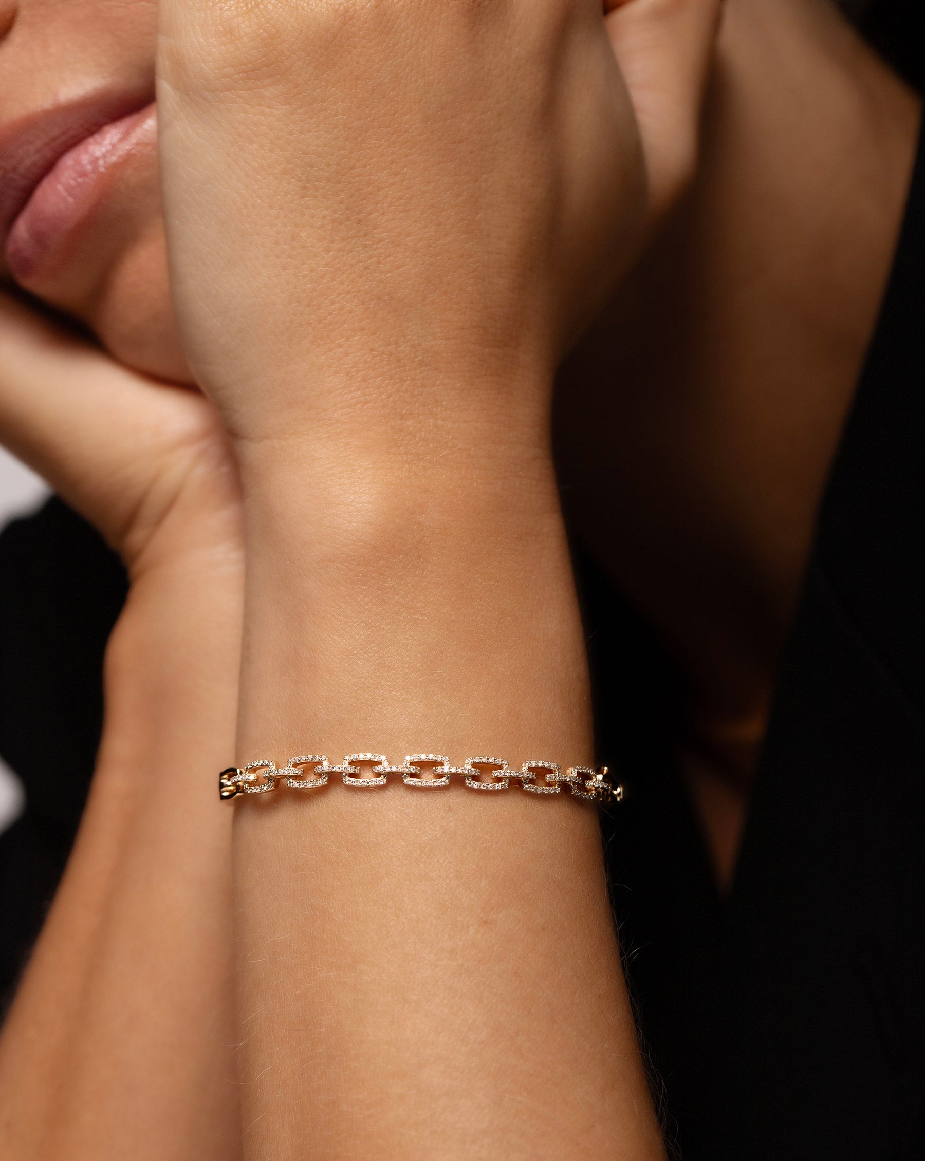 14K Gold Diamond Link Bangle Bracelet for Women - Elegant Tennis Bracelet for Everyday Wear & Special Occasions
