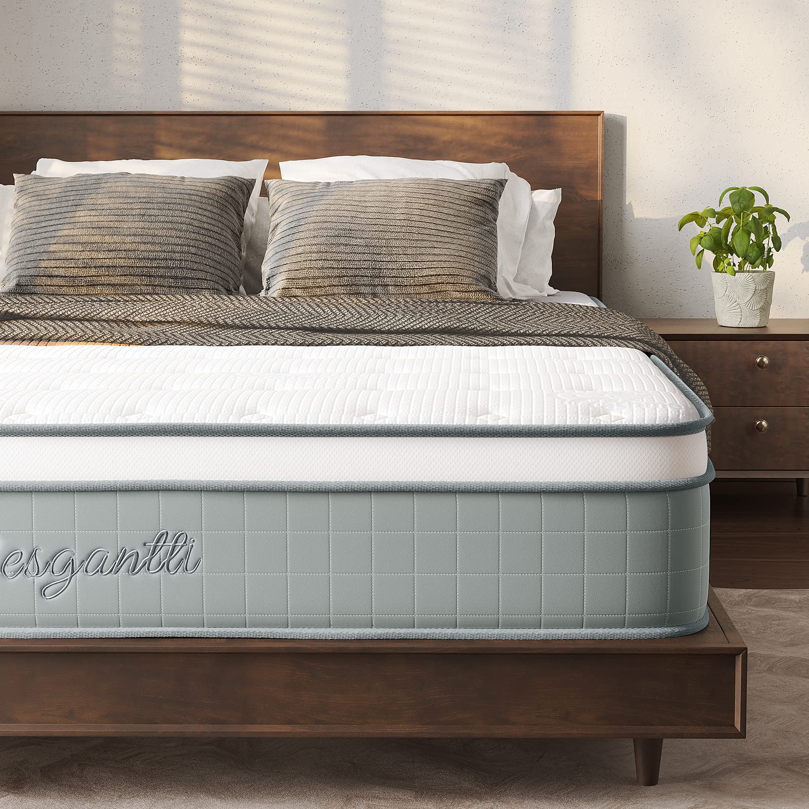 Vesgantti 10 Inch Hybrid Queen Mattress - Medium Firm Innerspring with Memory Foam, Pressure Relief Pocket Coils, CertiPUR-US Certified - Perfect for Back Pain Relief & Side Sleepers | Bed in a Box for Easy Setup